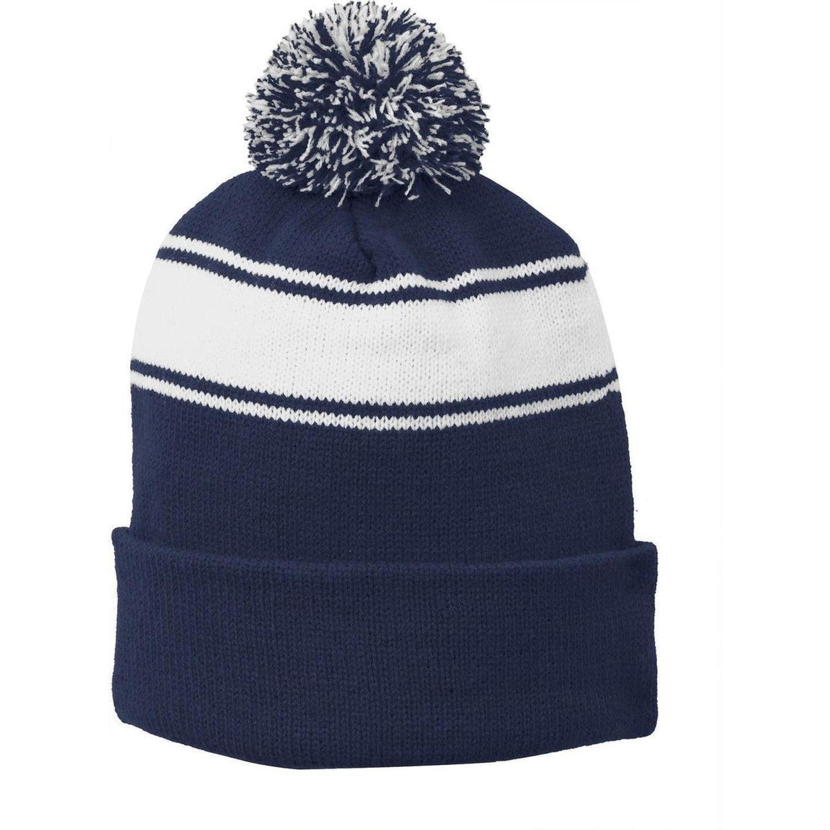 no-logo Sport-Tek Stripe Pom Pom Beanie