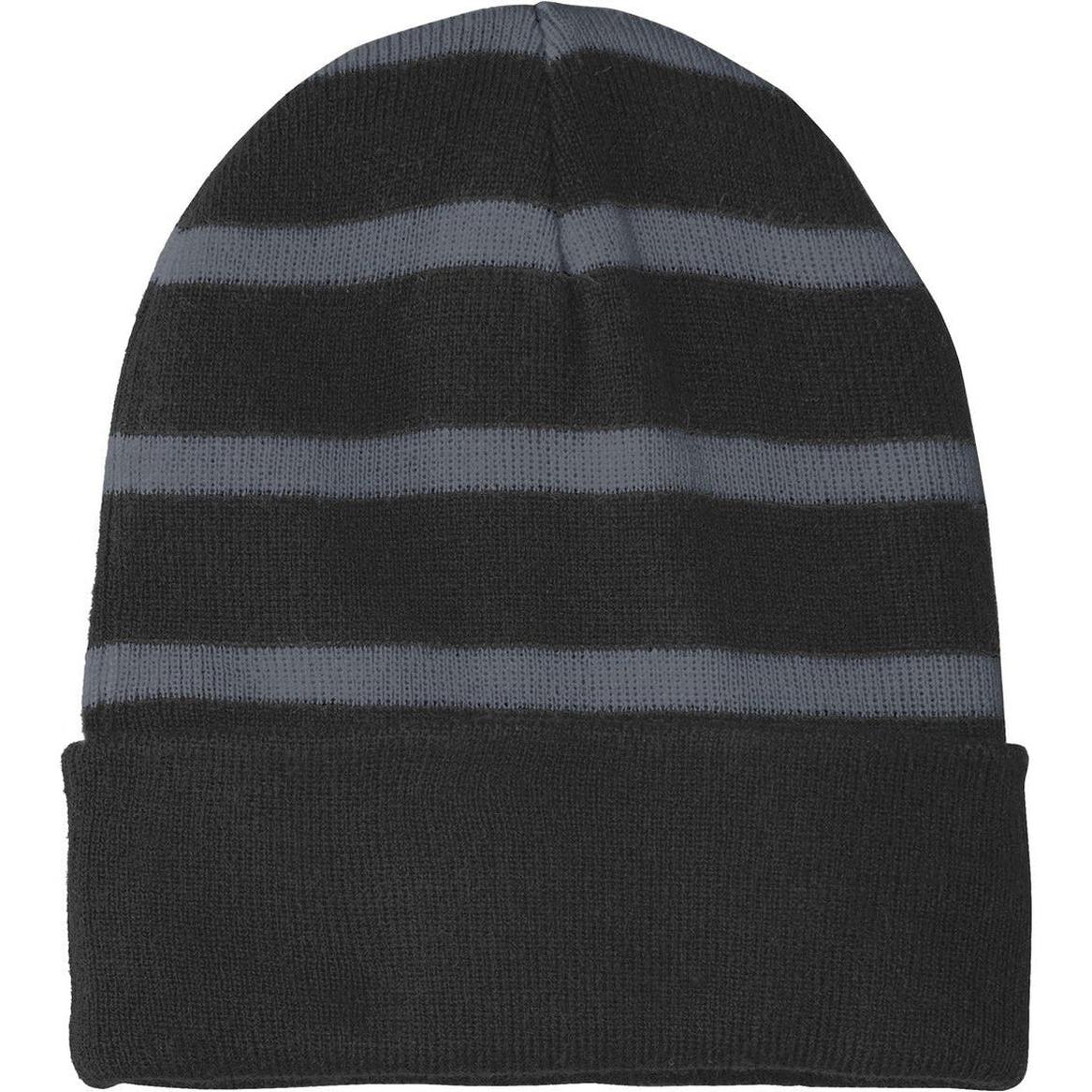 no-logo Sport-Tek Striped Beanie Solid Band-Headwear-Sport-Tek-Black/Iron Grey-OSFA-Thread Logic
