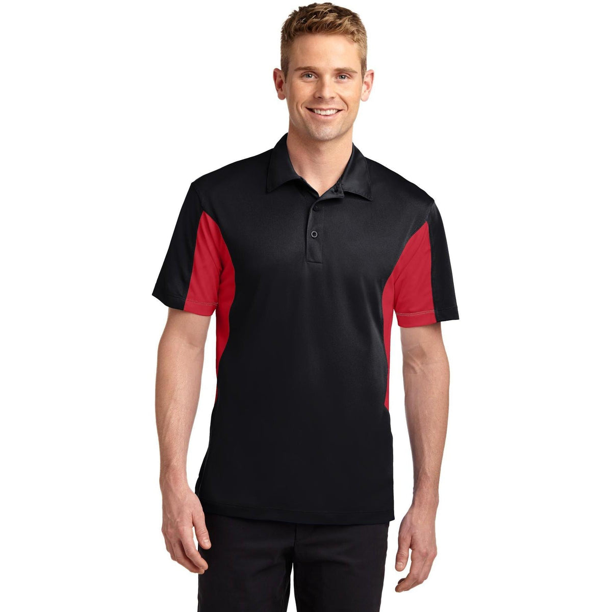 no-logo Sport-Tek Tall Side Blocked Sport Wick Polo-Regular-Sport-Tek-Black/True Red-LT-Thread Logic