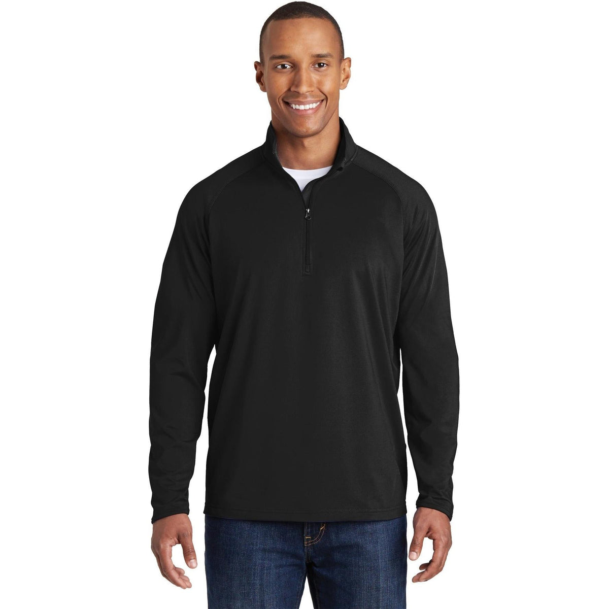 no-logo Sport-Tek Tall Sport Wick Stretch 1/2 Zip-Quarter Zips-Sport-Tek-Black-LT-Thread Logic