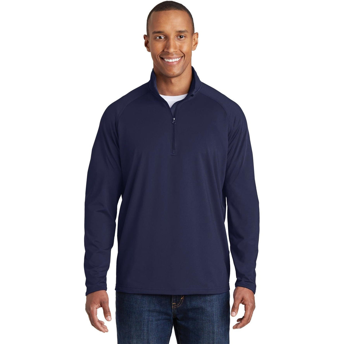 no-logo Sport-Tek Tall Sport Wick Stretch 1/2 Zip-Quarter Zips-Sport-Tek-True Navy-LT-Thread Logic