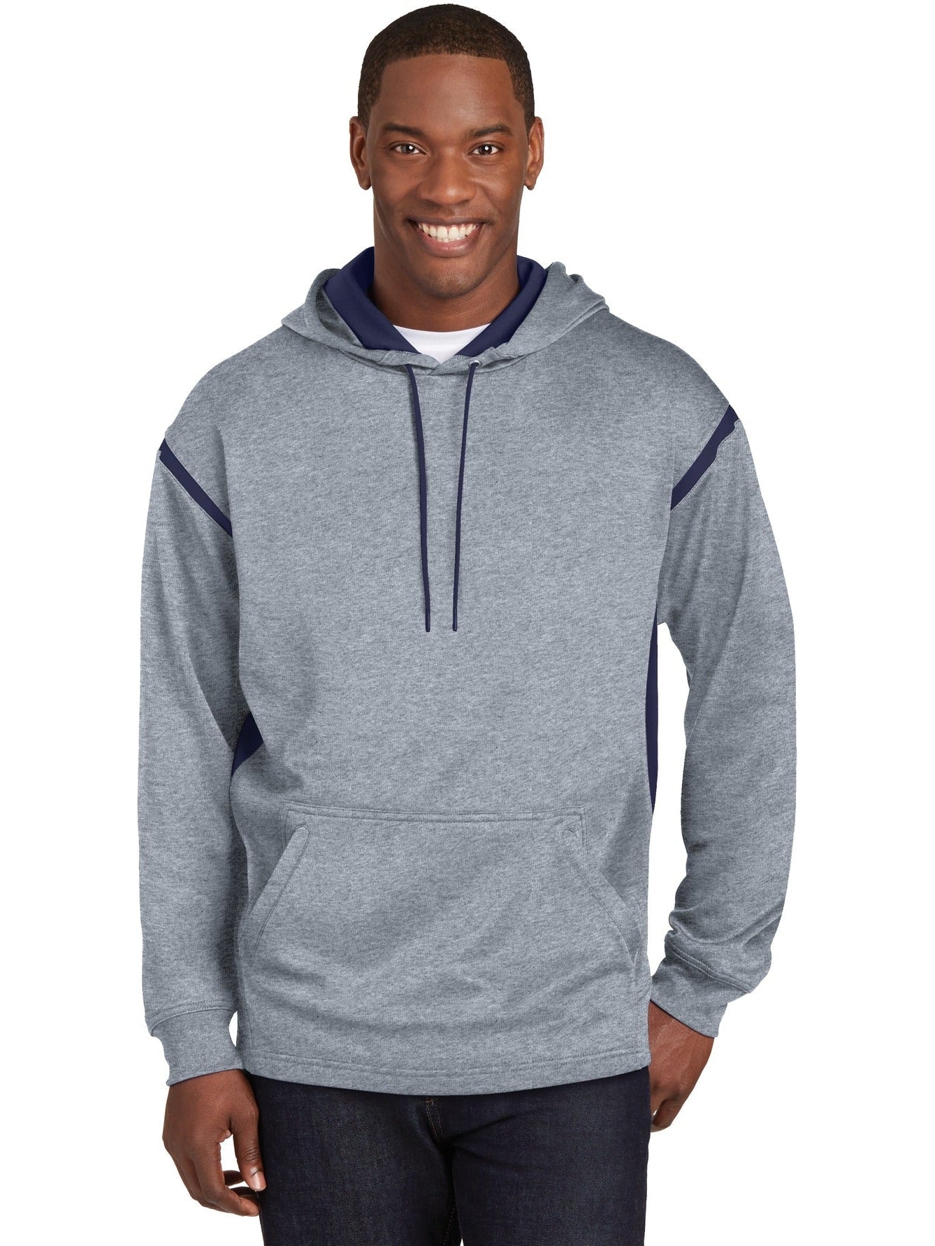 Sport-Tek Tech Fleece Hooded Sweatshirt-Regular-Sport-Tek-Grey Heather/True Navy-S-Thread Logic