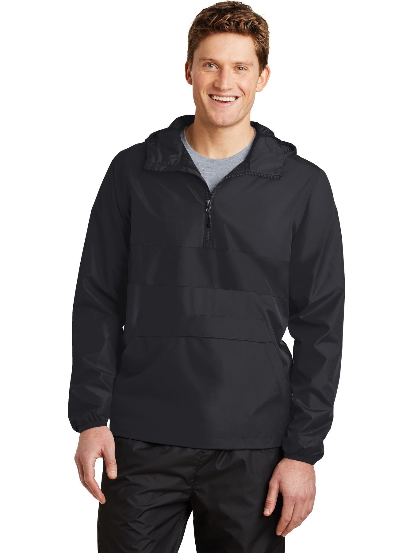 Sport-Tek Zipped Pocket Anorak-Regular-Sport-Tek-Black/Black-S-Thread Logic