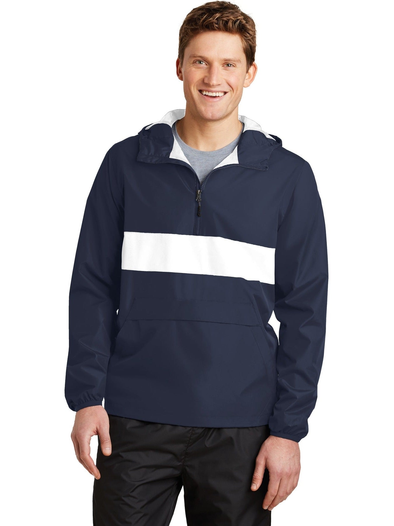 Sport-Tek Zipped Pocket Anorak-Regular-Sport-Tek-True Navy/White-S-Thread Logic