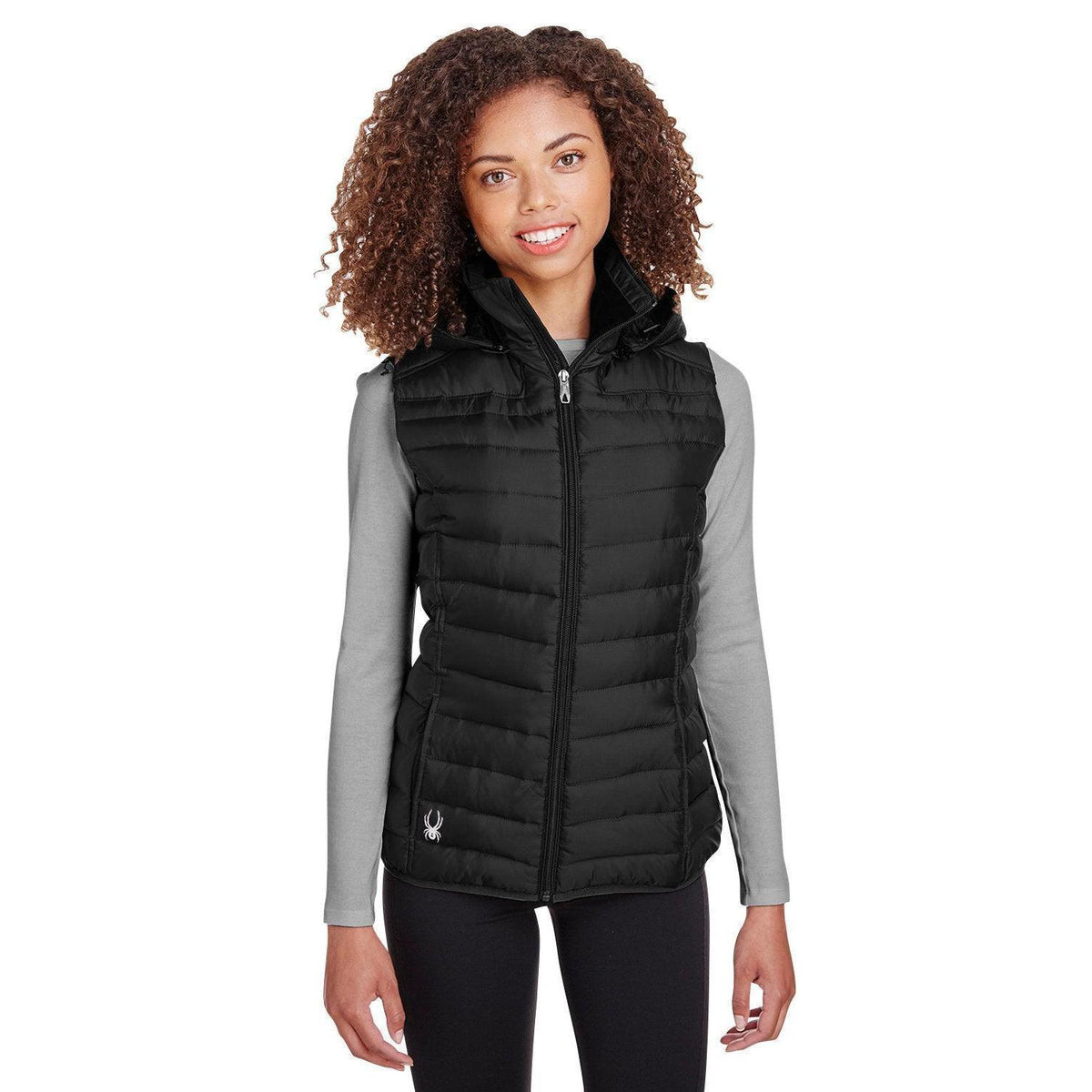 logo-left Spyder Women's Supreme Puffer Vest-Vests-Spyder-Black-XS-Thread Logic