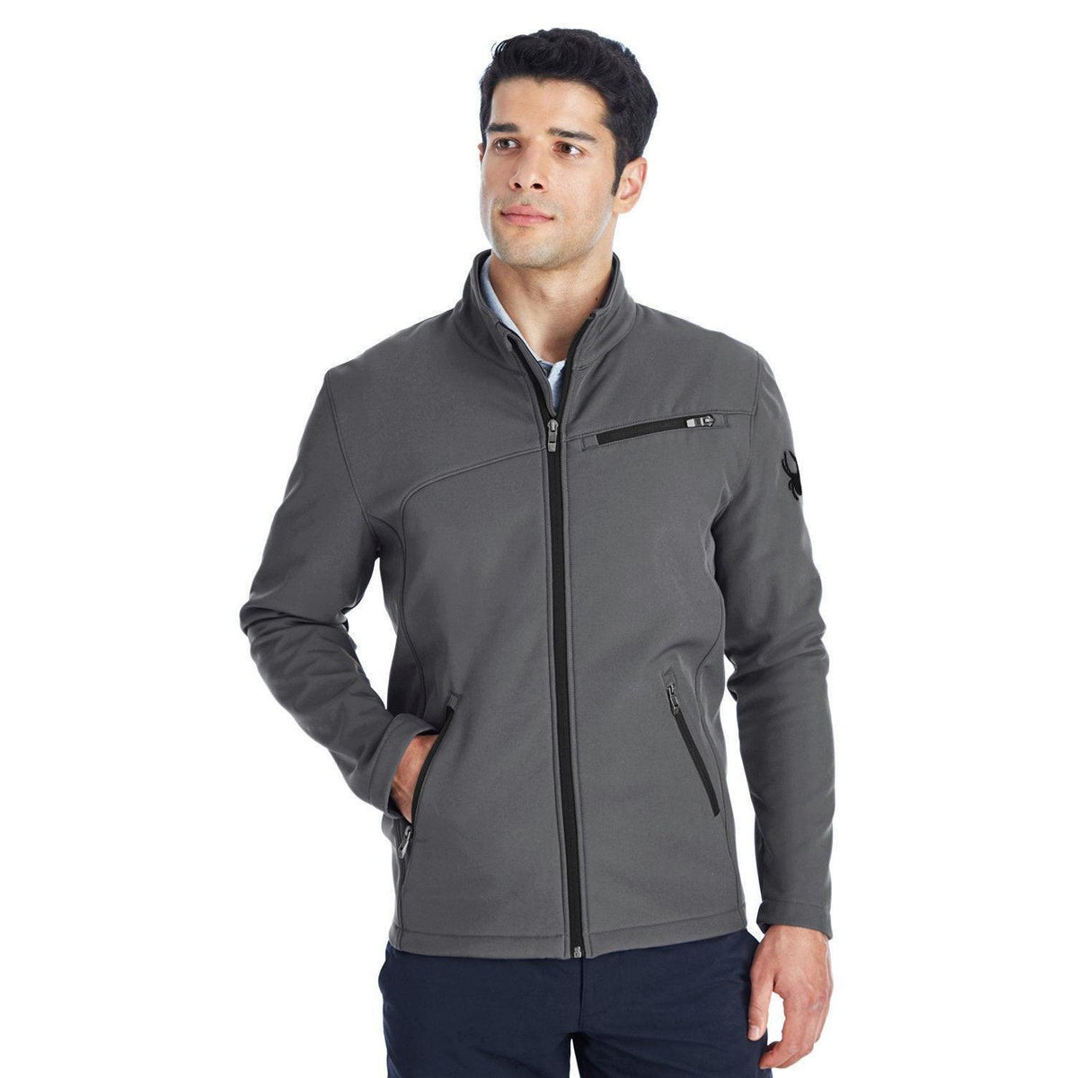 logo-right Spyder Transport Soft Shell Jacket-Men's Jackets-Spyder-Frontier/Black-3XL-Thread Logic