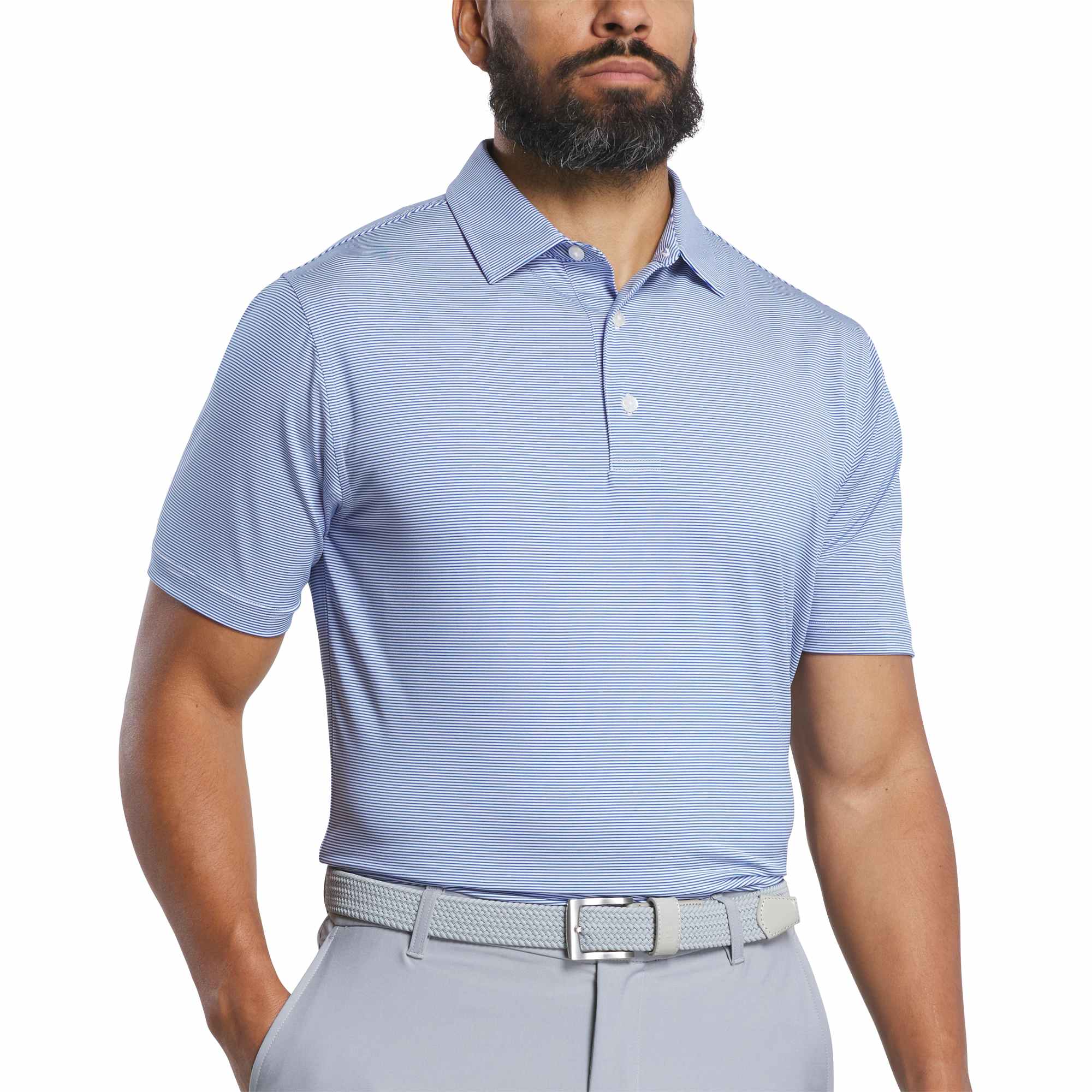 no-logo FootJoy MicroFeeder Stripe Performance Golf Polo-FootJoy-New Royal/White-S-Thread Logic