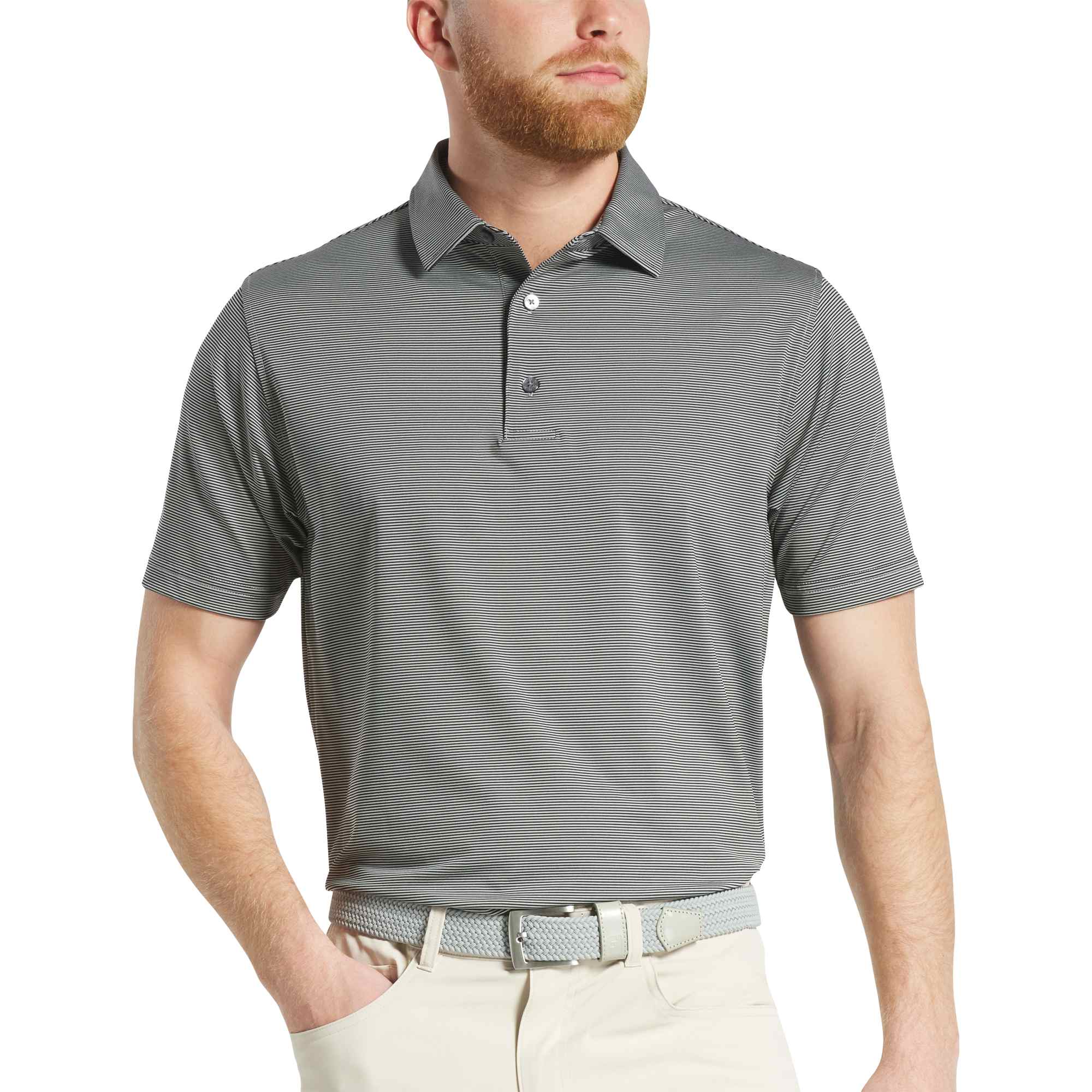no-logo FootJoy MicroFeeder Stripe Performance Golf Polo-FootJoy-Black/Steel Grey-S-Thread Logic