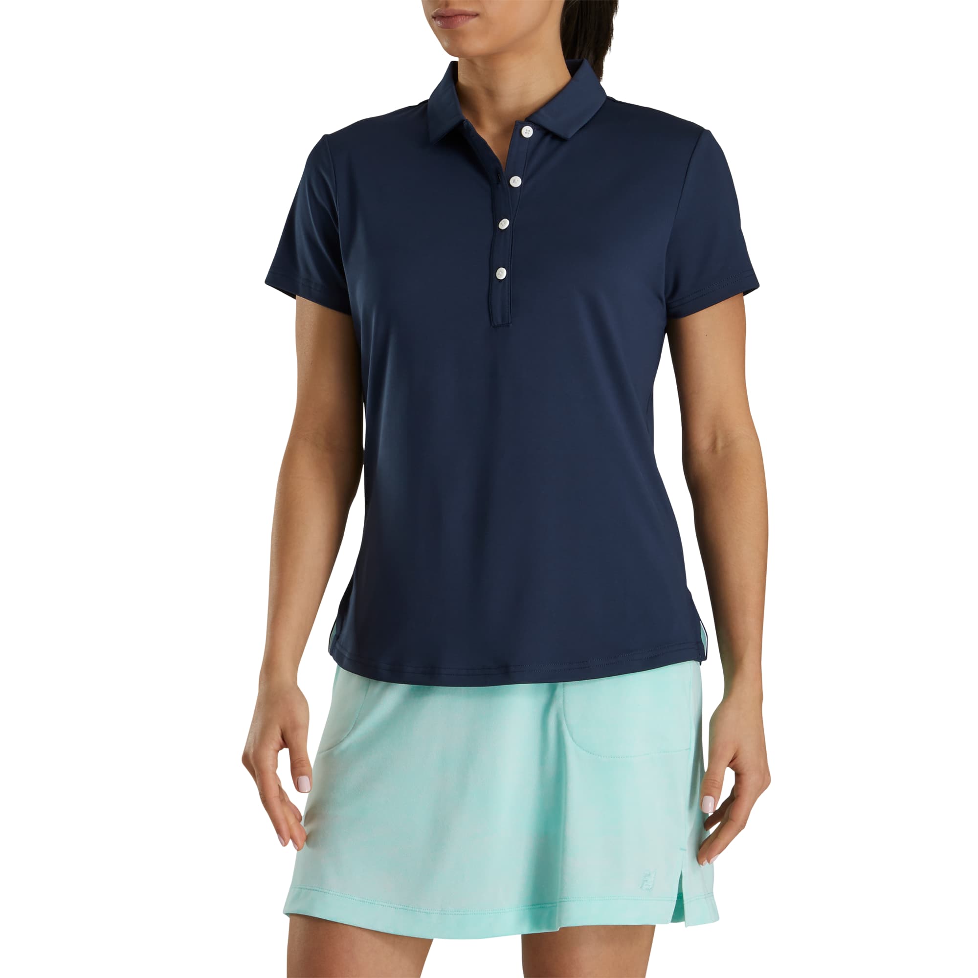no-logo FootJoy Ladies Solid Lisle Performance Golf Polo-FootJoy-Navy-S-Thread Logic