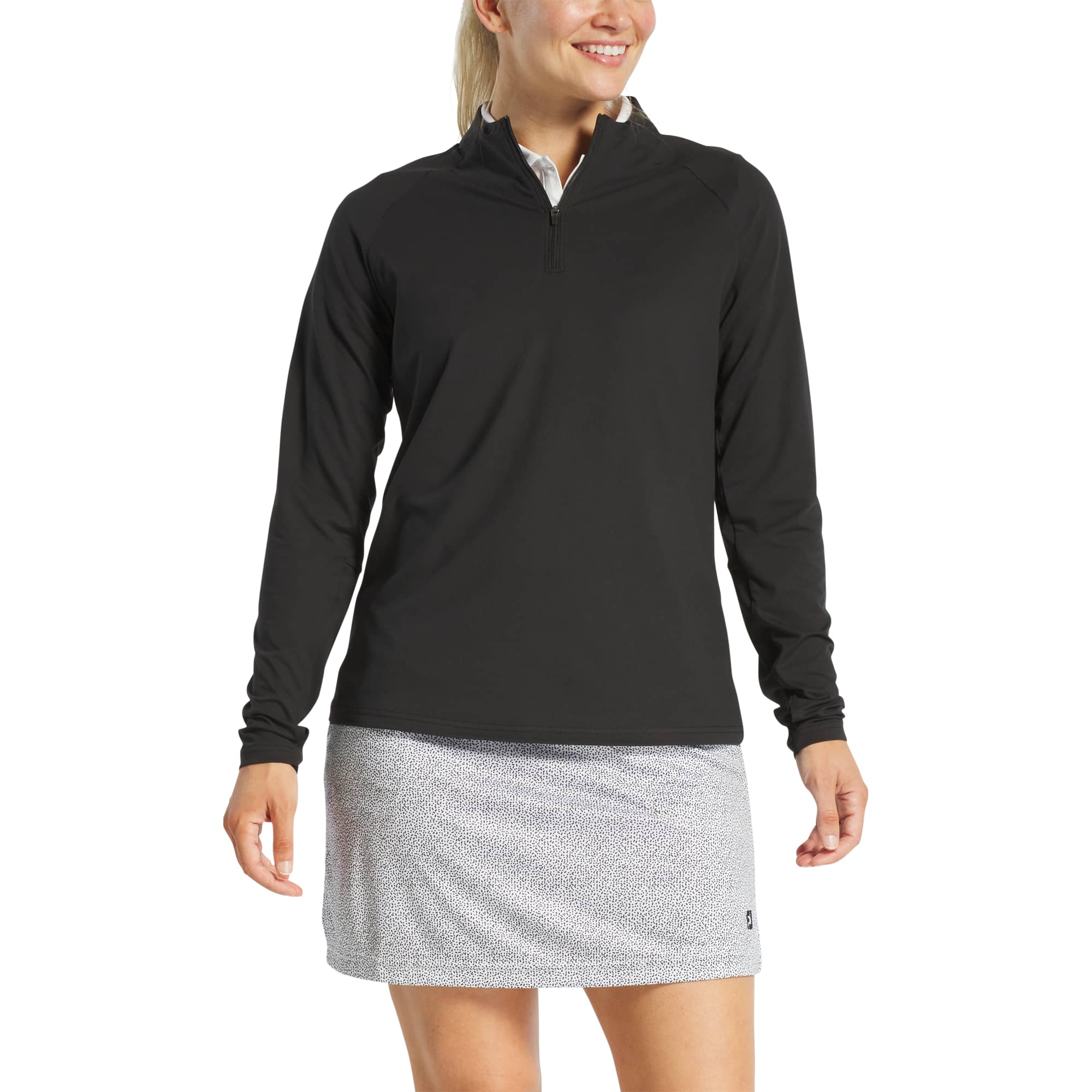 no-logo FootJoy Ladies Performance Quarter-Zip Pullover-FootJoy-Black-S-Thread Logic