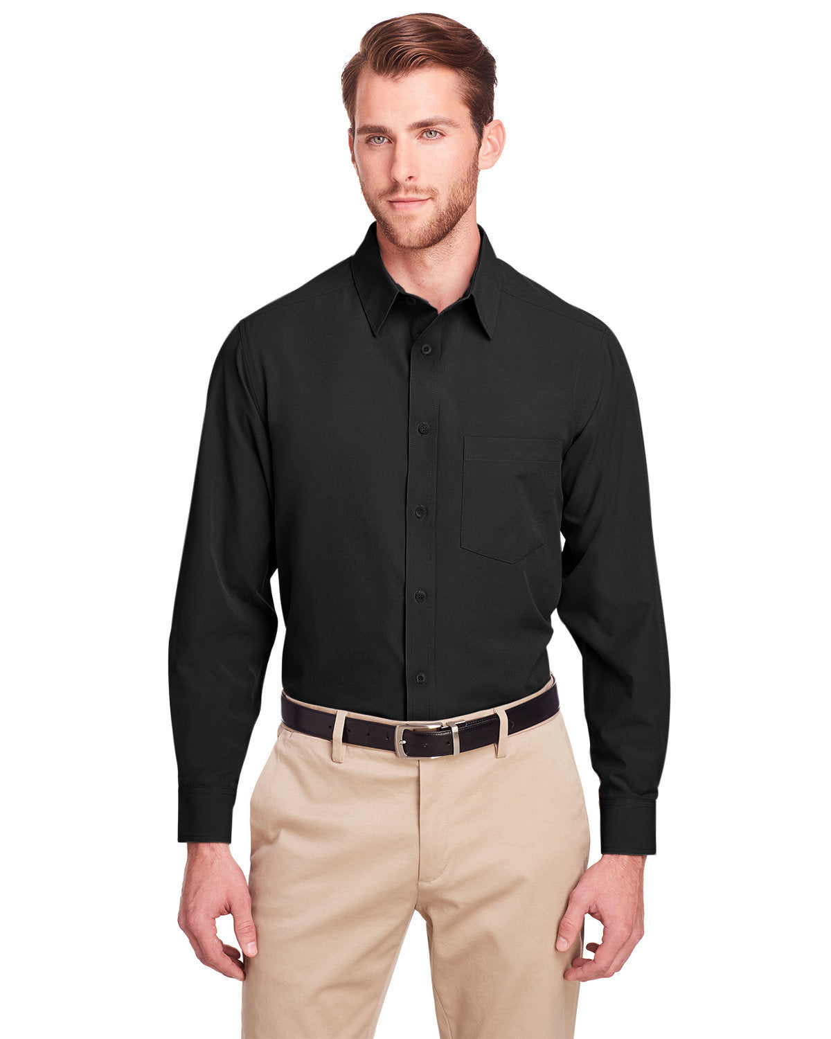UltraClub Bradley Performance Woven Shirt-Men's Dress Shirts-UltraClub-Black-S-Thread Logic