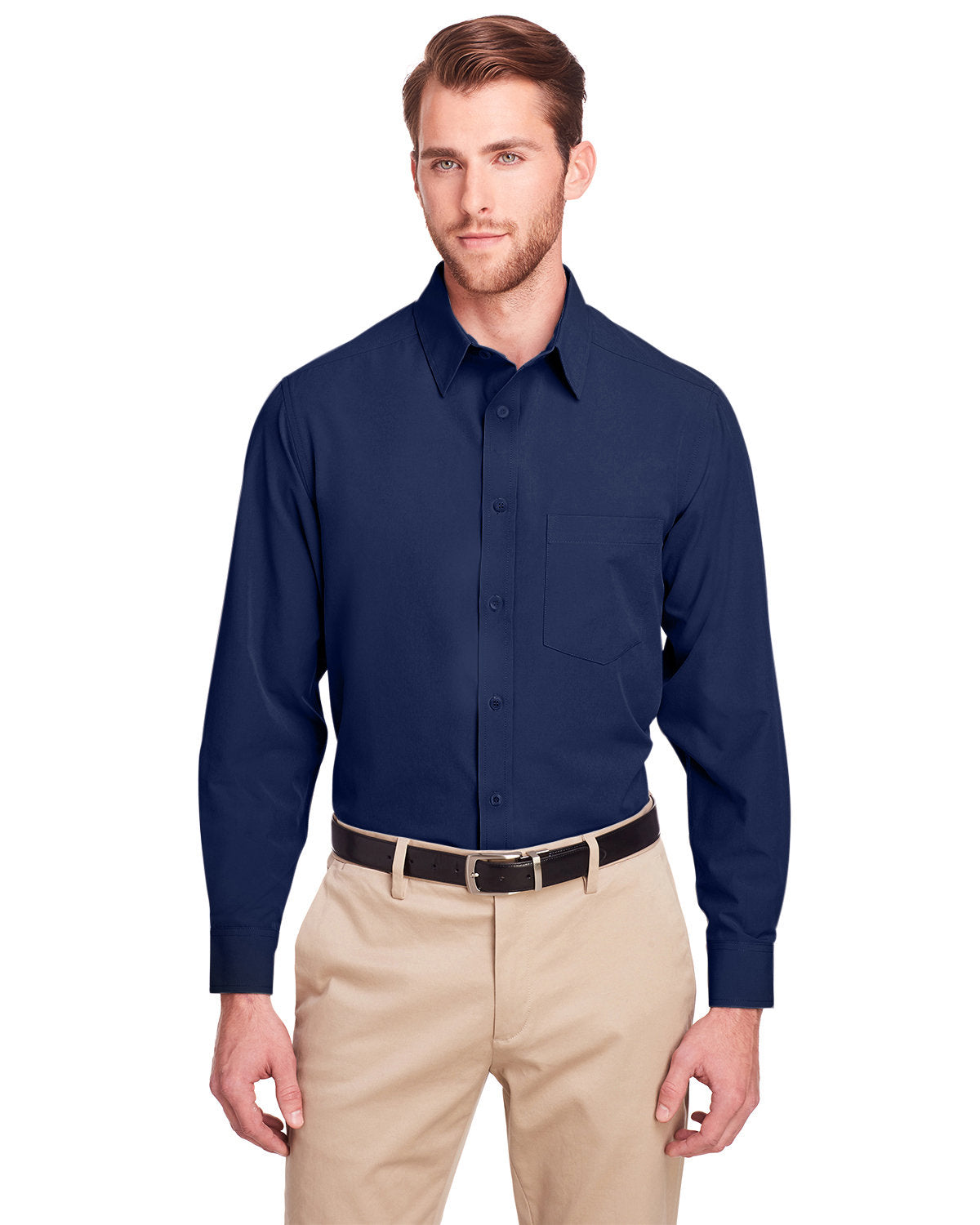 UltraClub Bradley Performance Woven Shirt-Men's Dress Shirts-UltraClub-Navy-S-Thread Logic