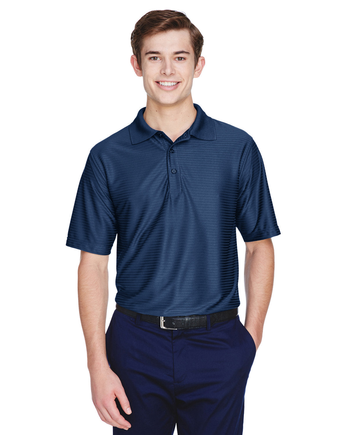 UltraClub Cool & Dry Elite Tonal Stripe Performance Polo-Men's Polos-UltraClub-Navy-S-Thread Logic