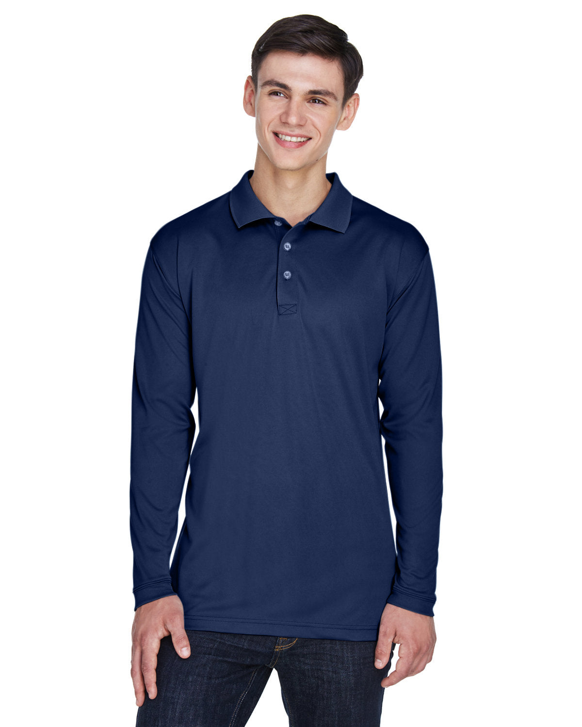 UltraClub Cool & Dry Sport Long-Sleeve Polo-Men's Polos-UltraClub-Navy-S-Thread Logic