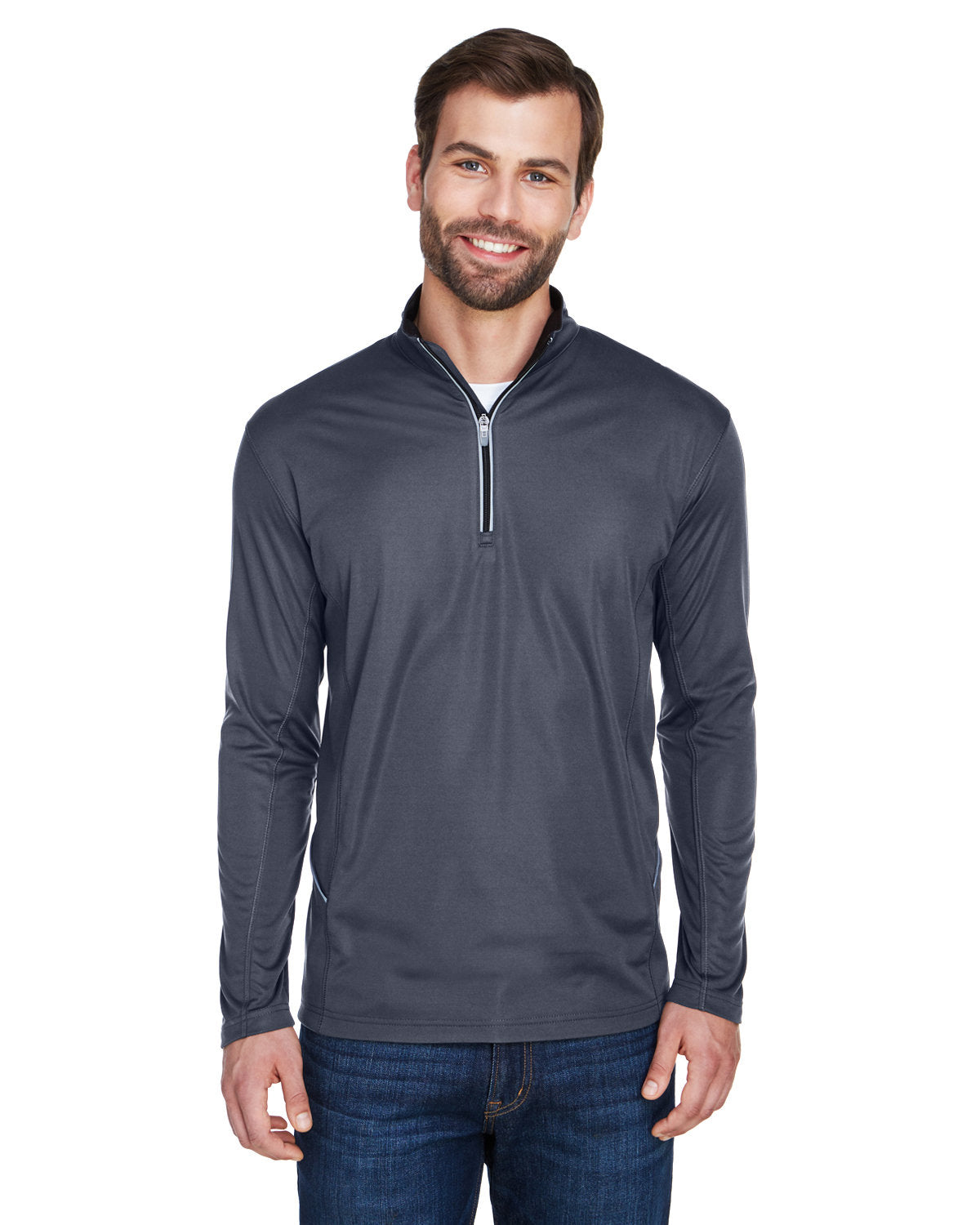 UltraClub Cool & Dry Sport Quarter-Zip Pullover-Men's Layering-UltraClub-Charcoal-S-Thread Logic