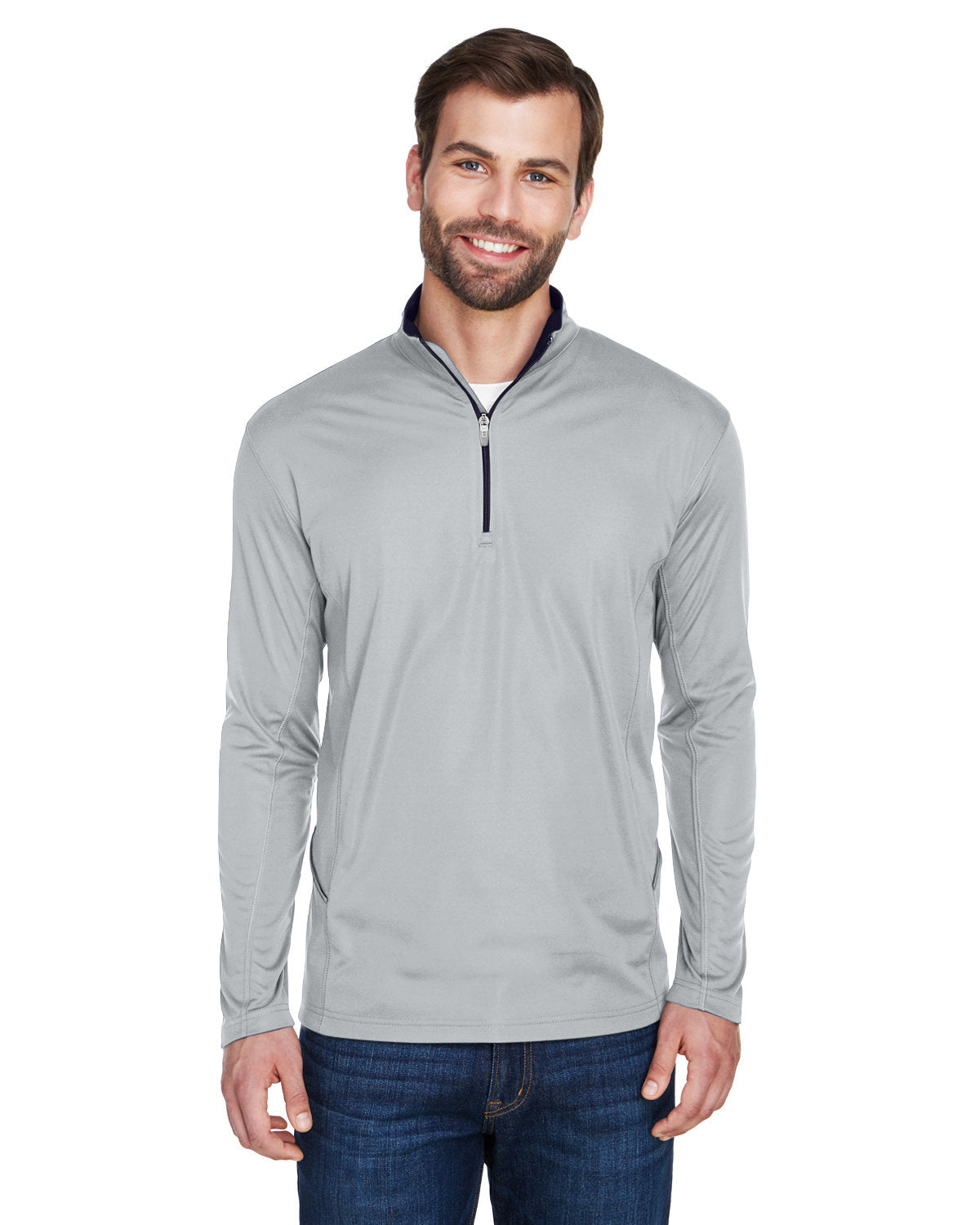 UltraClub Cool & Dry Sport Quarter-Zip Pullover-Men's Layering-UltraClub-Grey-S-Thread Logic