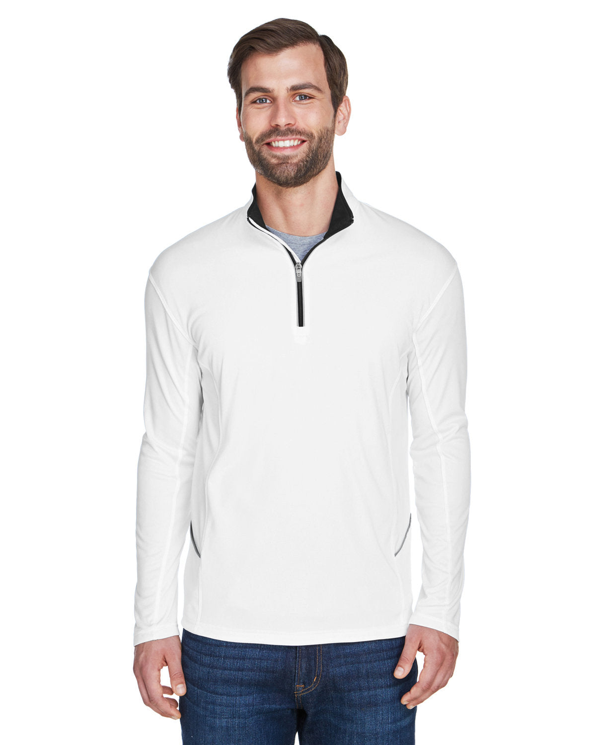 UltraClub Cool & Dry Sport Quarter-Zip Pullover-Men's Layering-UltraClub-White-S-Thread Logic