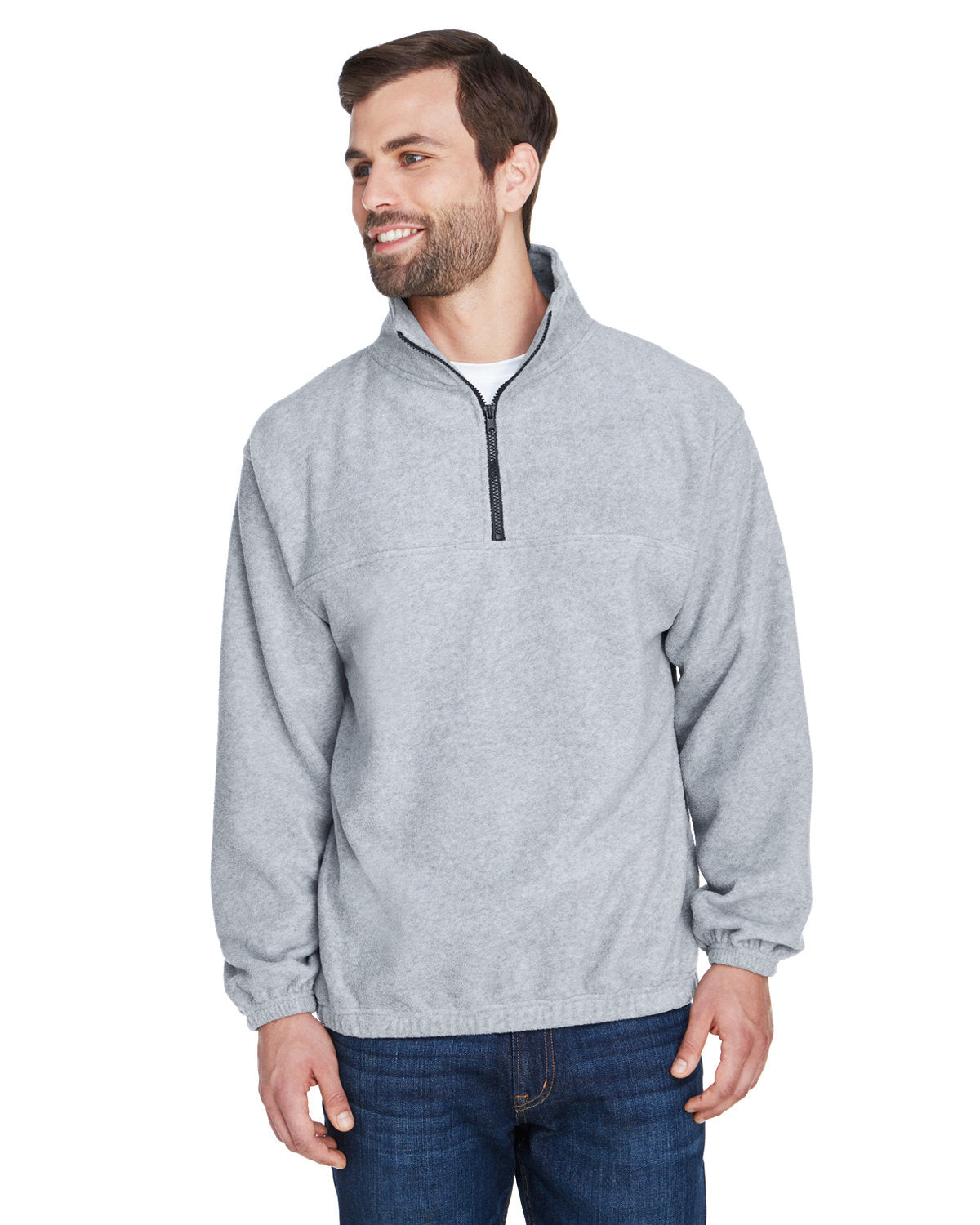 UltraClub Iceberg Fleece Quarter-Zip Pullover-Men's Layering-UltraClub-Grey Heather-S-Thread Logic