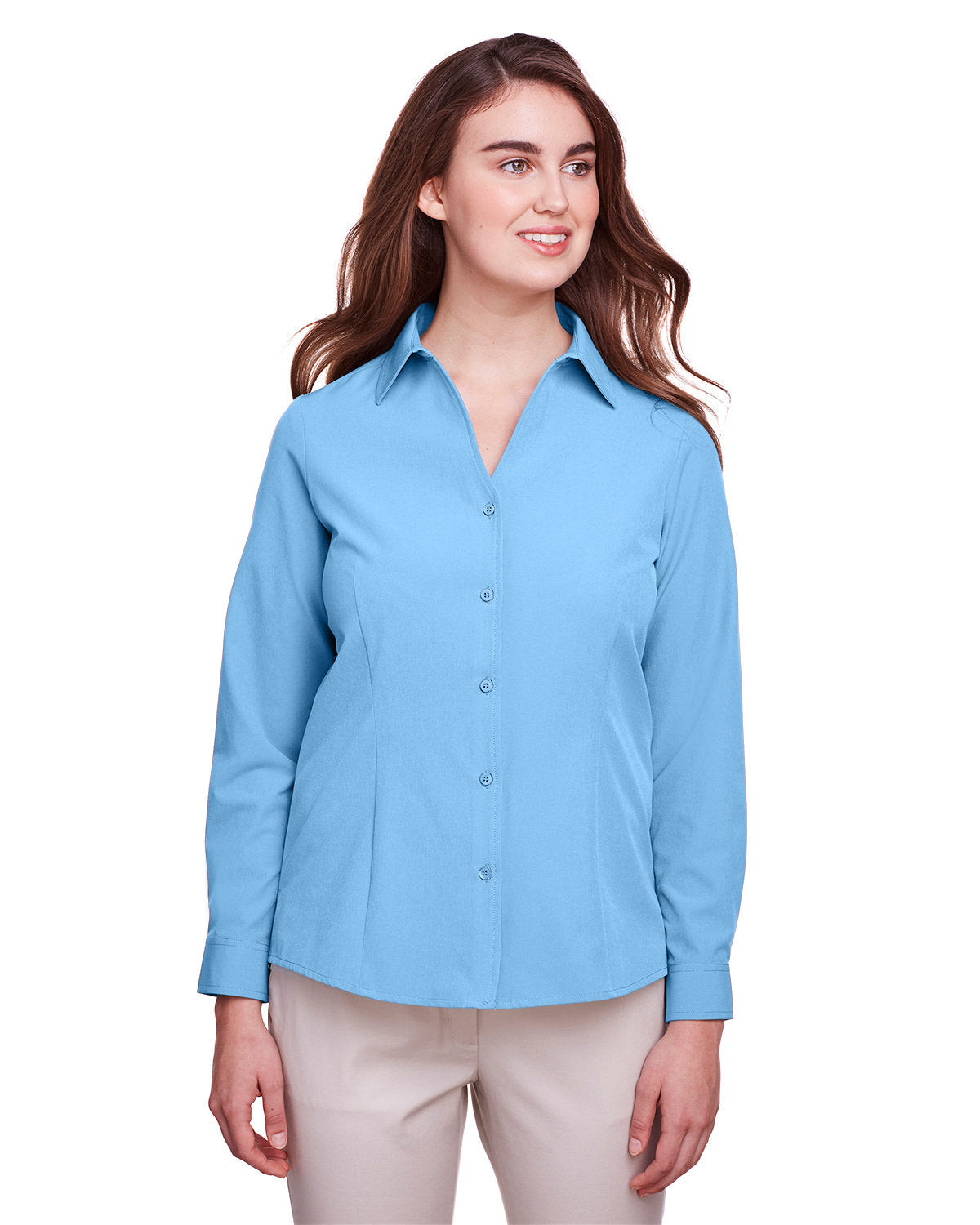 UltraClub Ladies Bradley Performance Woven Shirt-Ladies Dress Shirts-UltraClub-Columbia Blue-S-Thread Logic