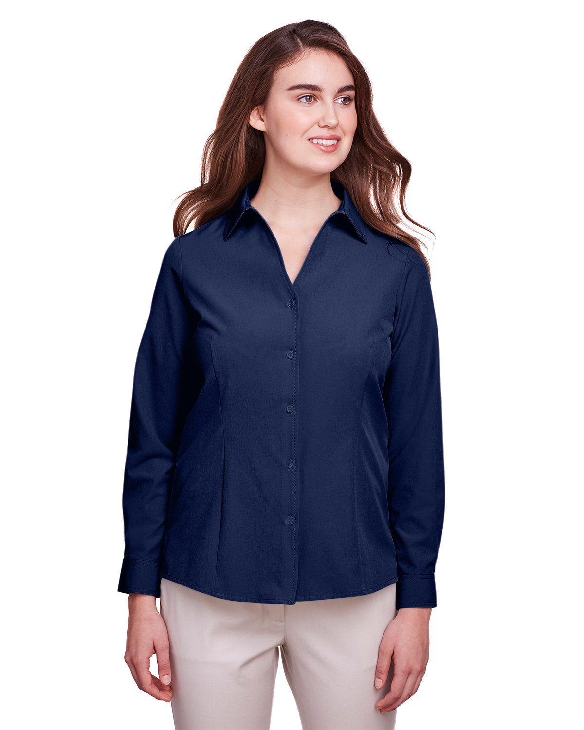 UltraClub Ladies Bradley Performance Woven Shirt-Ladies Dress Shirts-UltraClub-Navy-S-Thread Logic