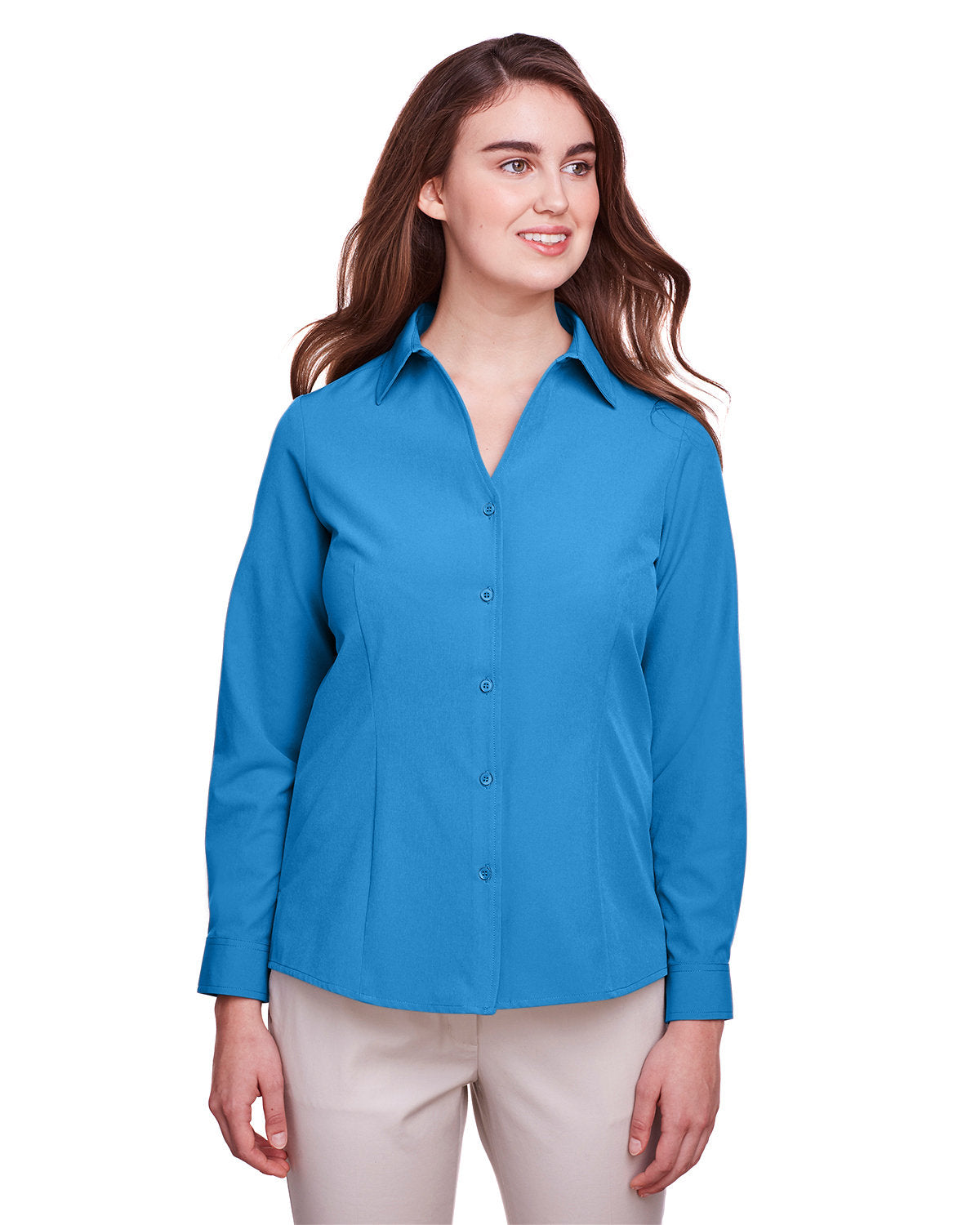 UltraClub Ladies Bradley Performance Woven Shirt-Ladies Dress Shirts-UltraClub-Pacific Blue-S-Thread Logic