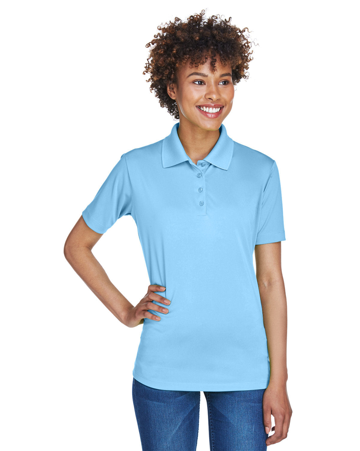 UltraClub Ladies Cool & Dry 8-Star Elite Performance Interlock Polo-Ladies Polos-UltraClub-Columbia Blue-S-Thread Logic