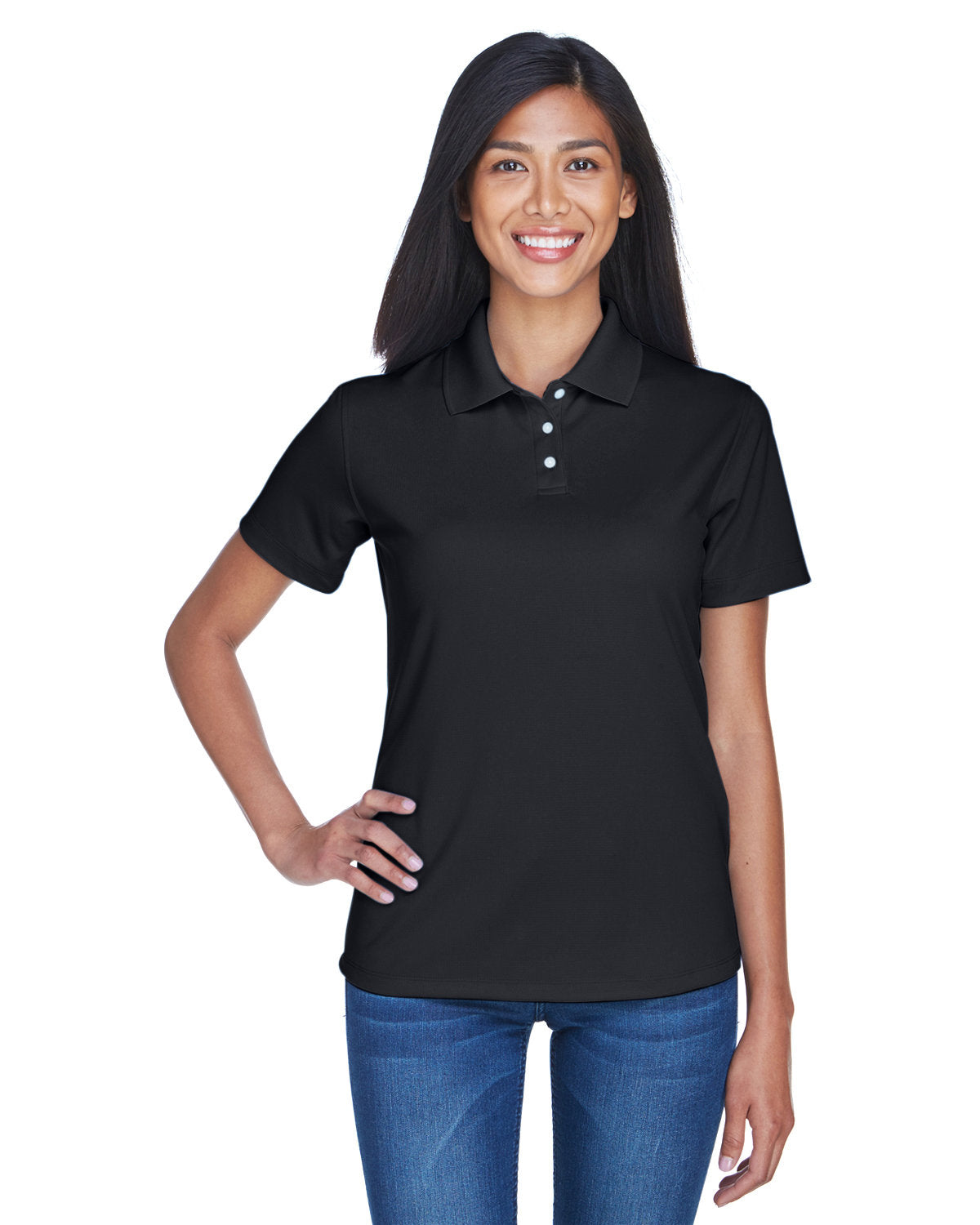 UltraClub Ladies Cool & Dry Stain-Release Performance Polo-Ladies Polos-UltraClub-Black-S-Thread Logic