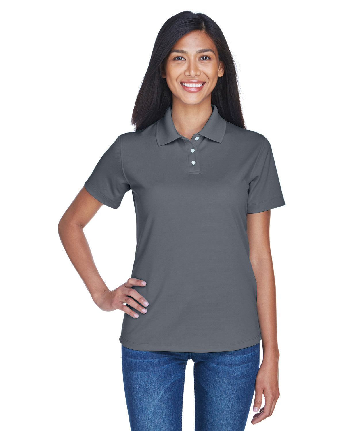 UltraClub Ladies Cool & Dry Stain-Release Performance Polo-Ladies Polos-UltraClub-Charcoal-S-Thread Logic