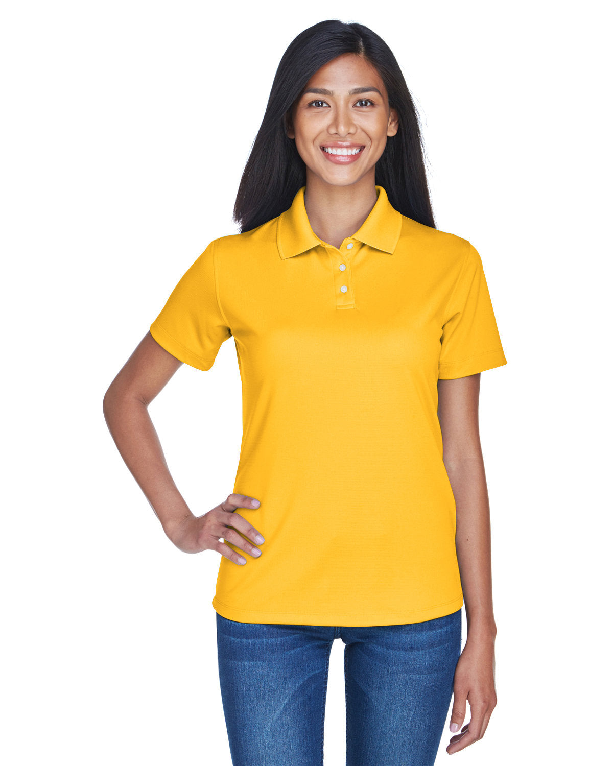 UltraClub Ladies Cool & Dry Stain-Release Performance Polo-Ladies Polos-UltraClub-Gold-S-Thread Logic