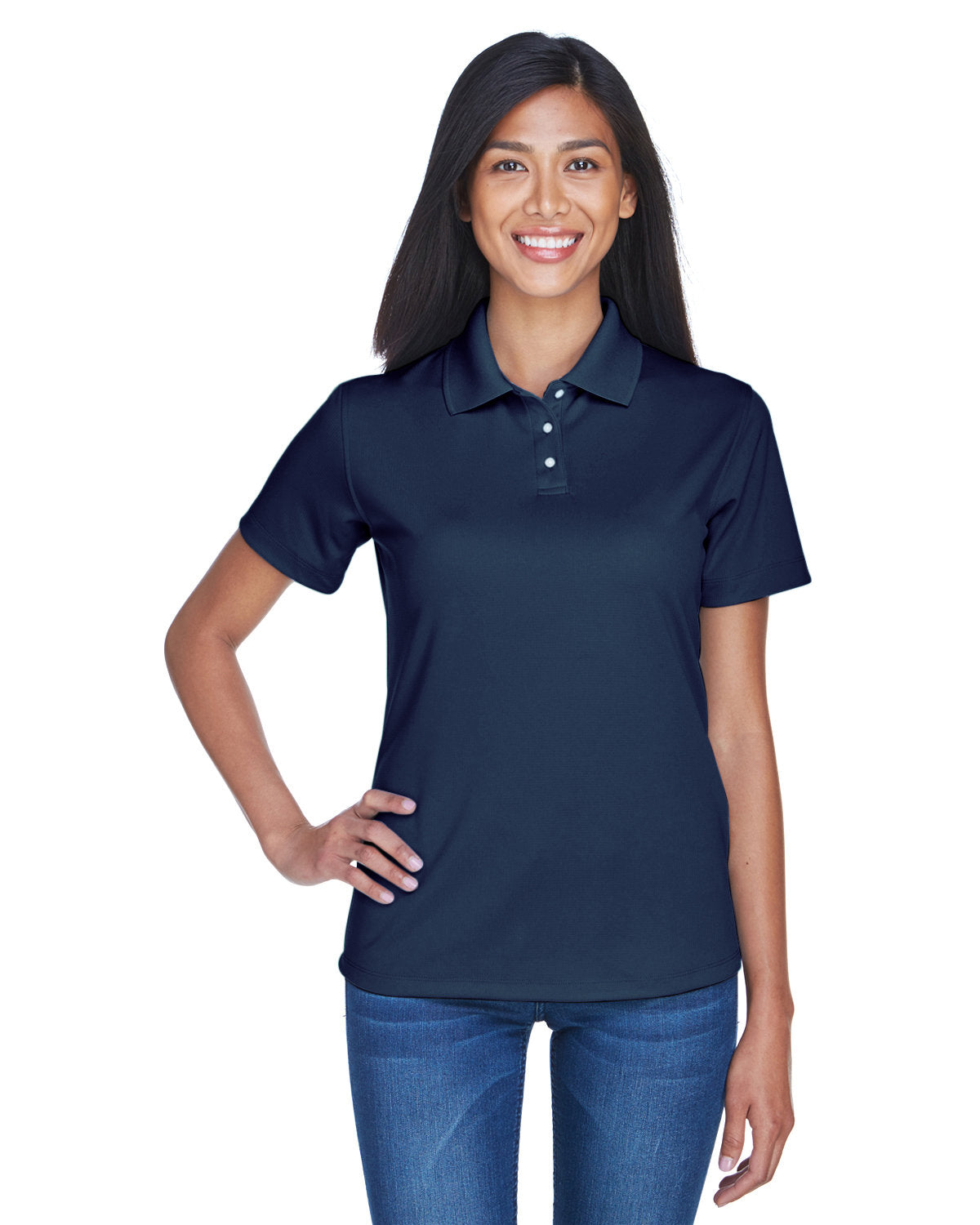 UltraClub Ladies Cool & Dry Stain-Release Performance Polo-Ladies Polos-UltraClub-Navy-S-Thread Logic