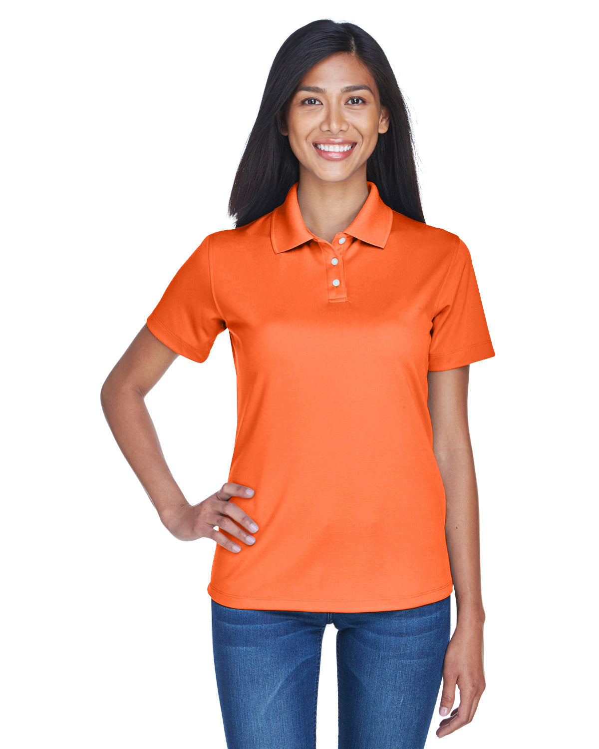 UltraClub Ladies Cool & Dry Stain-Release Performance Polo-Ladies Polos-UltraClub-Orange-S-Thread Logic