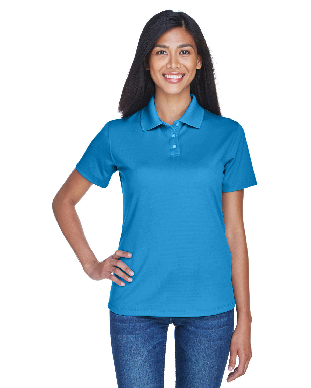UltraClub Ladies Cool & Dry Stain-Release Performance Polo-Ladies Polos-UltraClub-Pacific Blue-S-Thread Logic