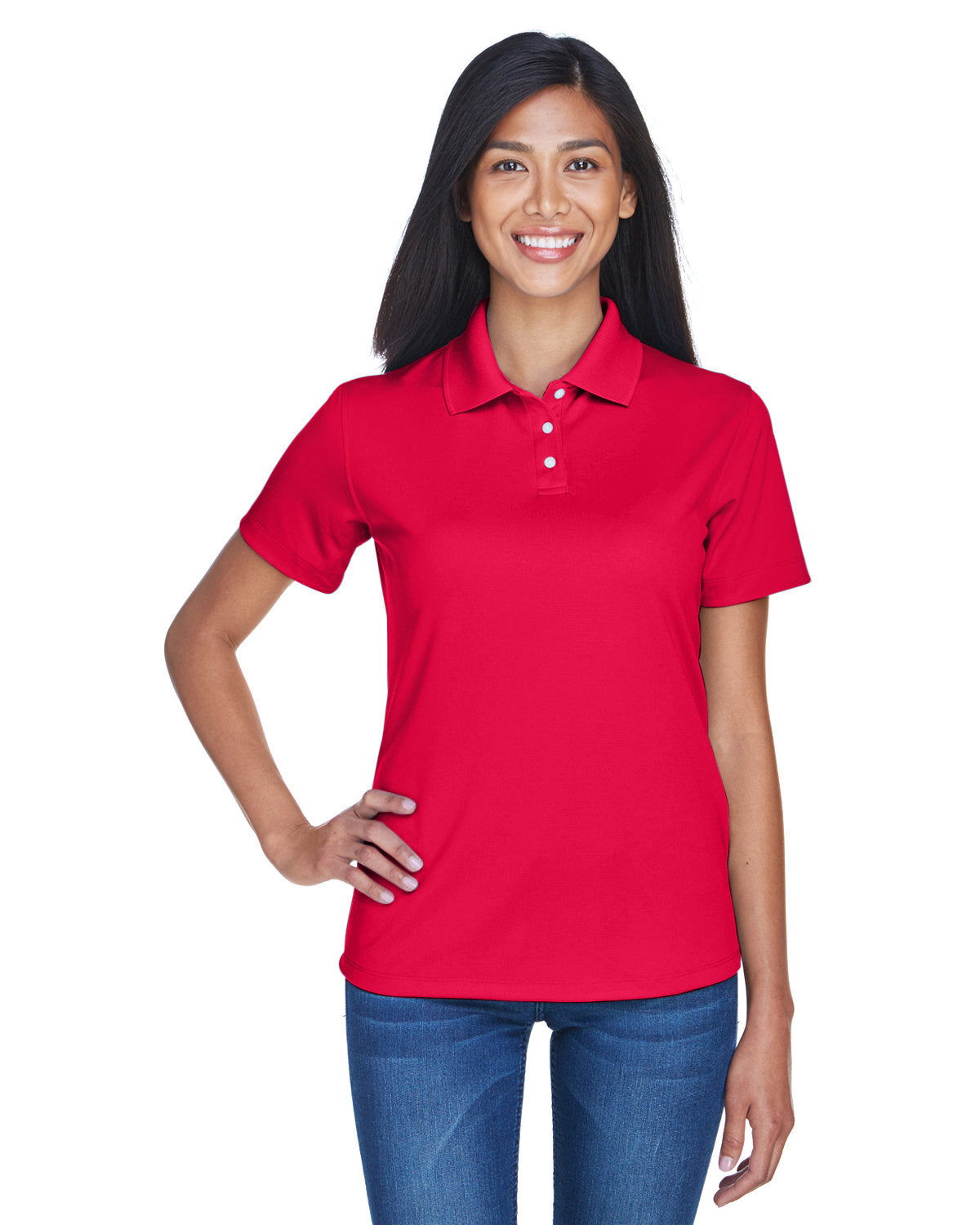 UltraClub Ladies Cool & Dry Stain-Release Performance Polo-Ladies Polos-UltraClub-Red-S-Thread Logic