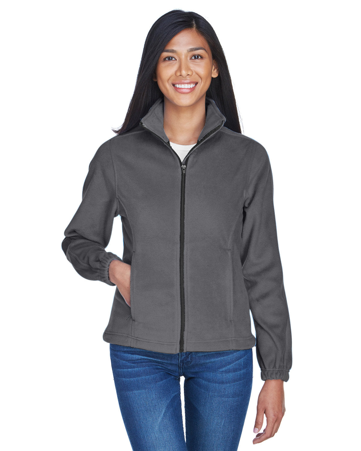 UltraClub Ladies Iceberg Fleece Full-Zip Jacket-Ladies Jackets-UltraClub-Charcoal-S-Thread Logic