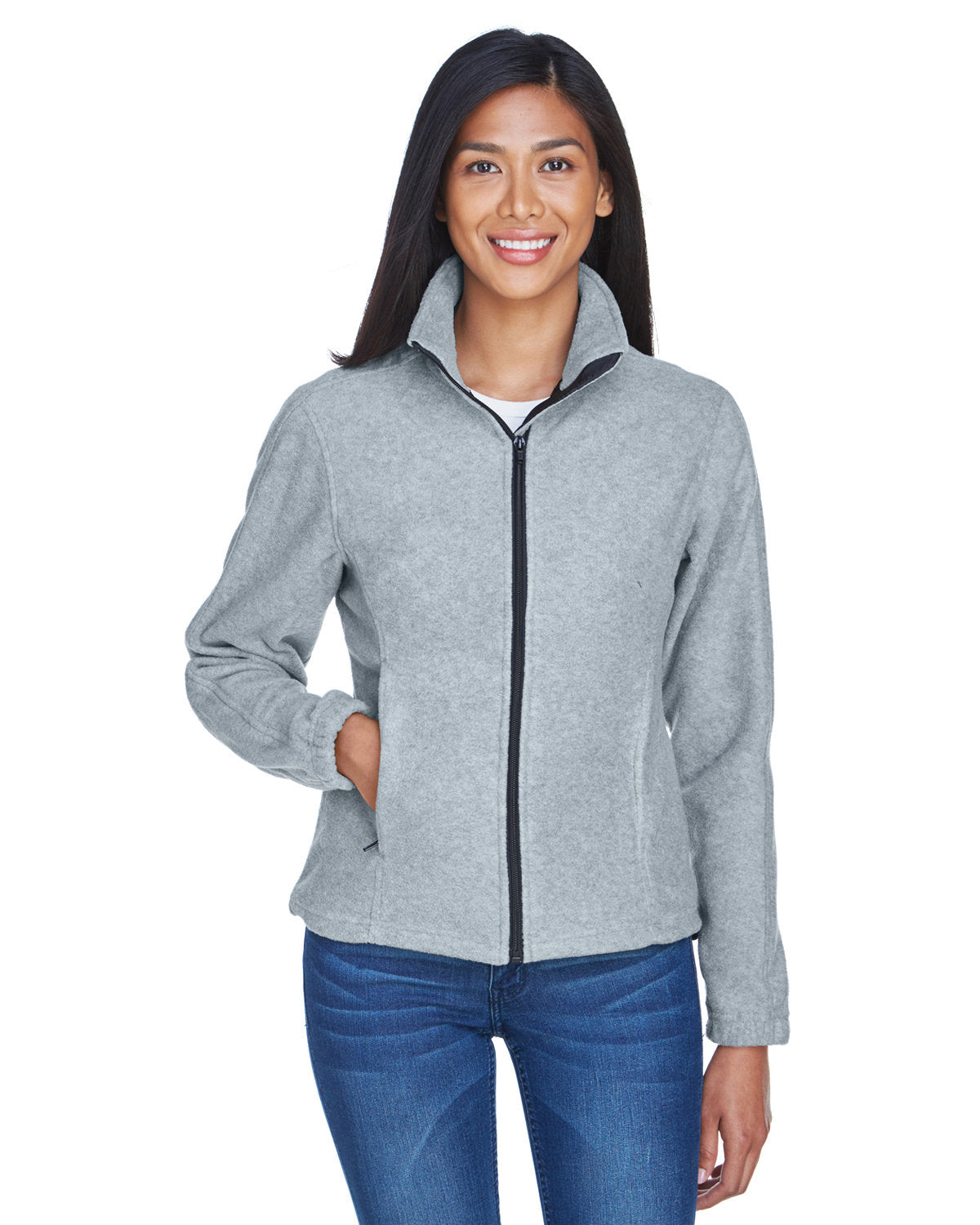 UltraClub Ladies Iceberg Fleece Full-Zip Jacket-Ladies Jackets-UltraClub-Grey Heather-S-Thread Logic