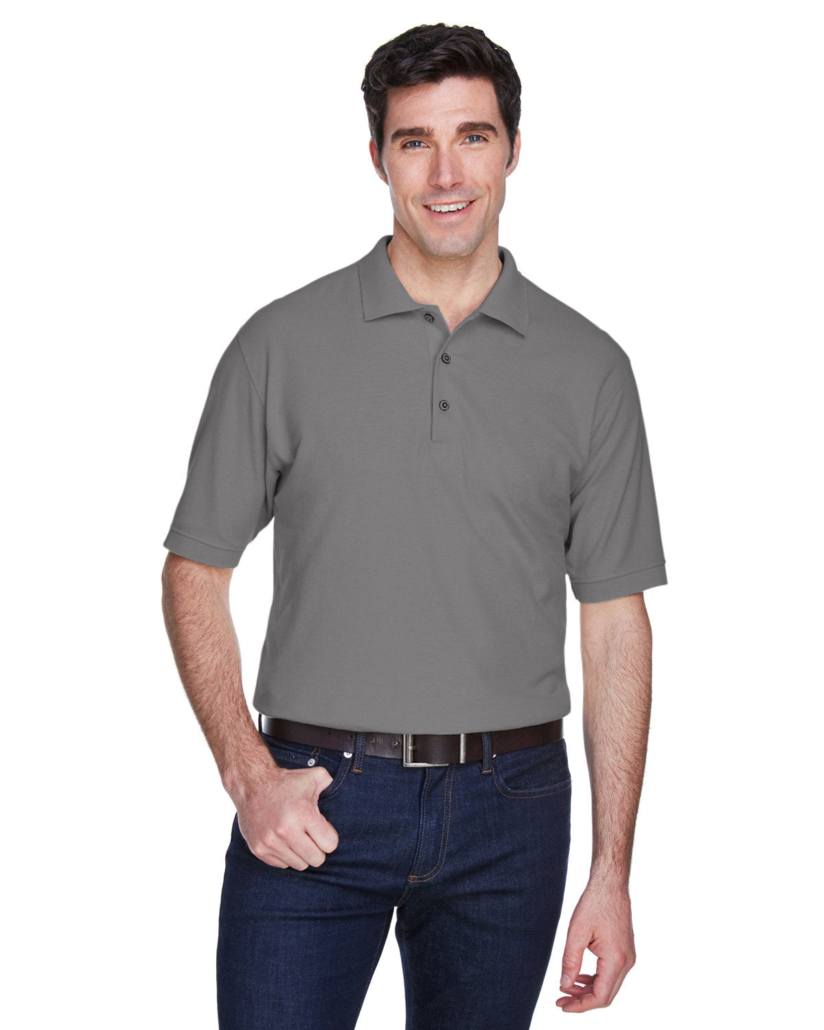 UltraClub Whisper Pique Polo Shirt-Men's Polos-UltraClub-Graphite-S-Thread Logic