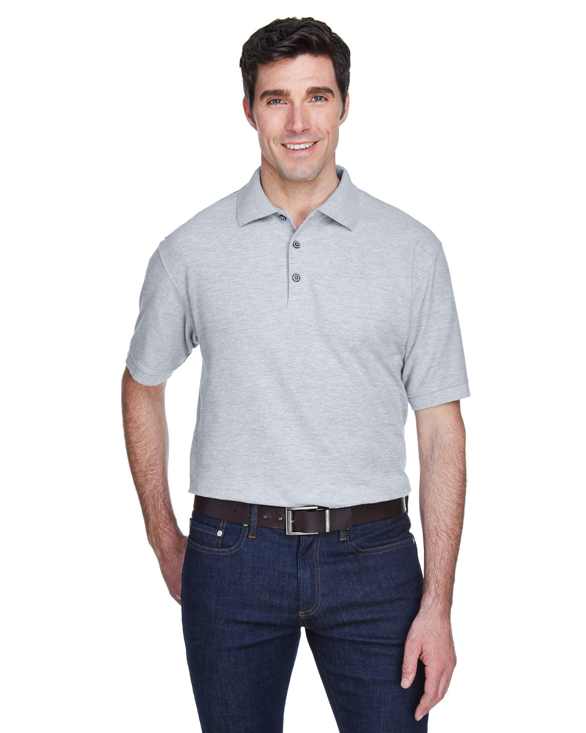 UltraClub Whisper Pique Polo Shirt-Men's Polos-UltraClub-Heather Grey-S-Thread Logic