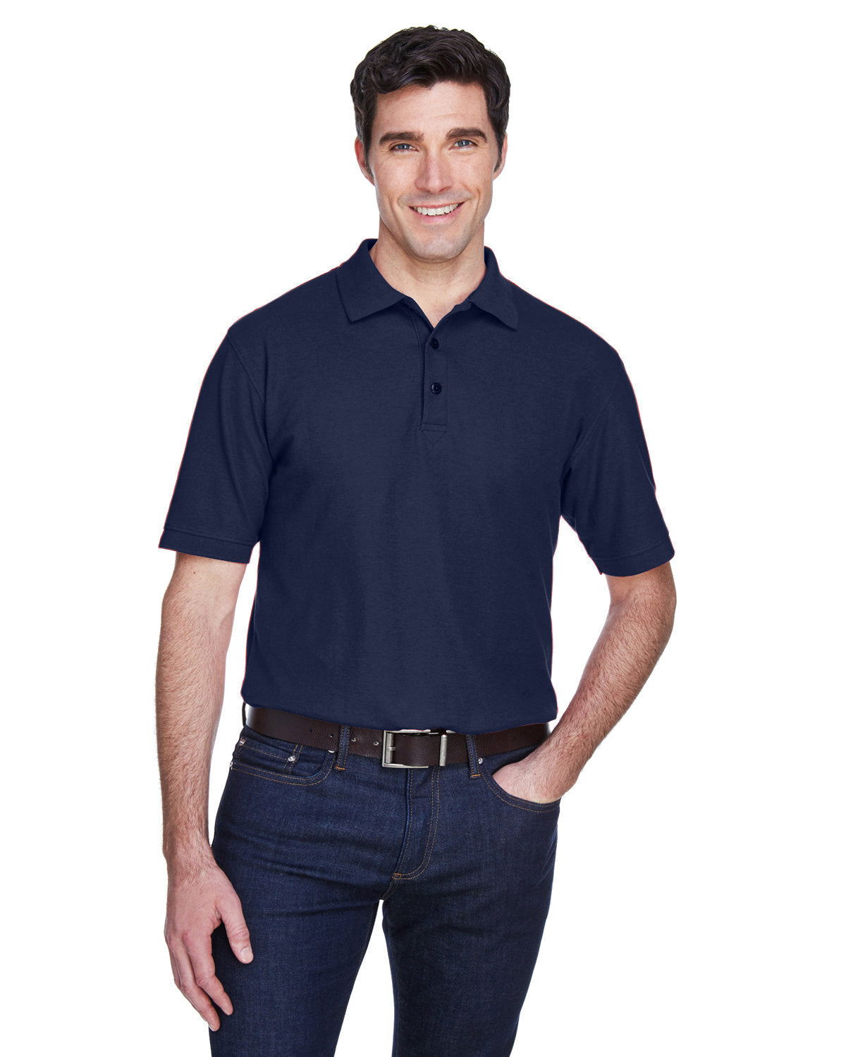 UltraClub Whisper Pique Polo Shirt-Men's Polos-UltraClub-Navy-S-Thread Logic