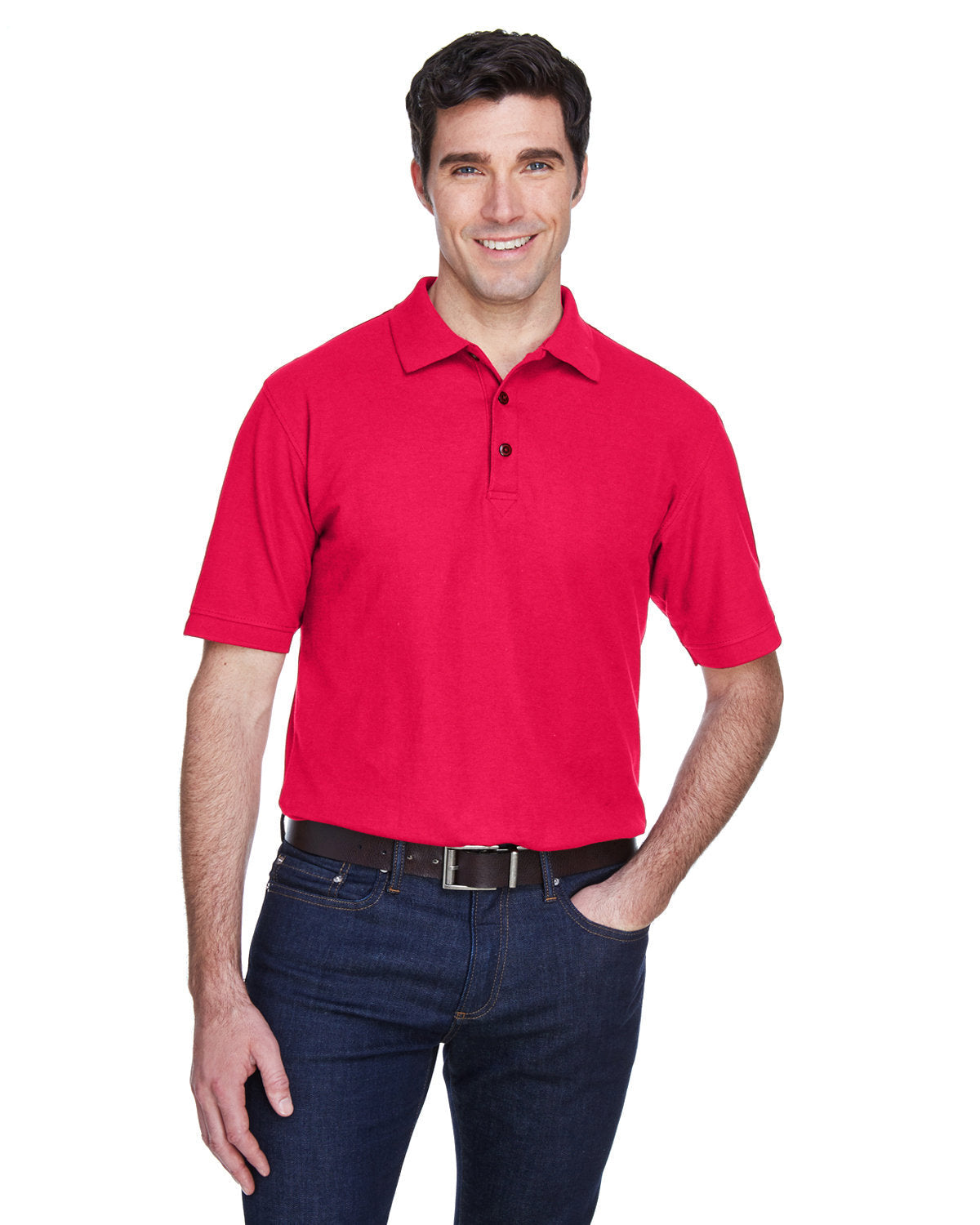 UltraClub Whisper Pique Polo Shirt-Men's Polos-UltraClub-Red-S-Thread Logic