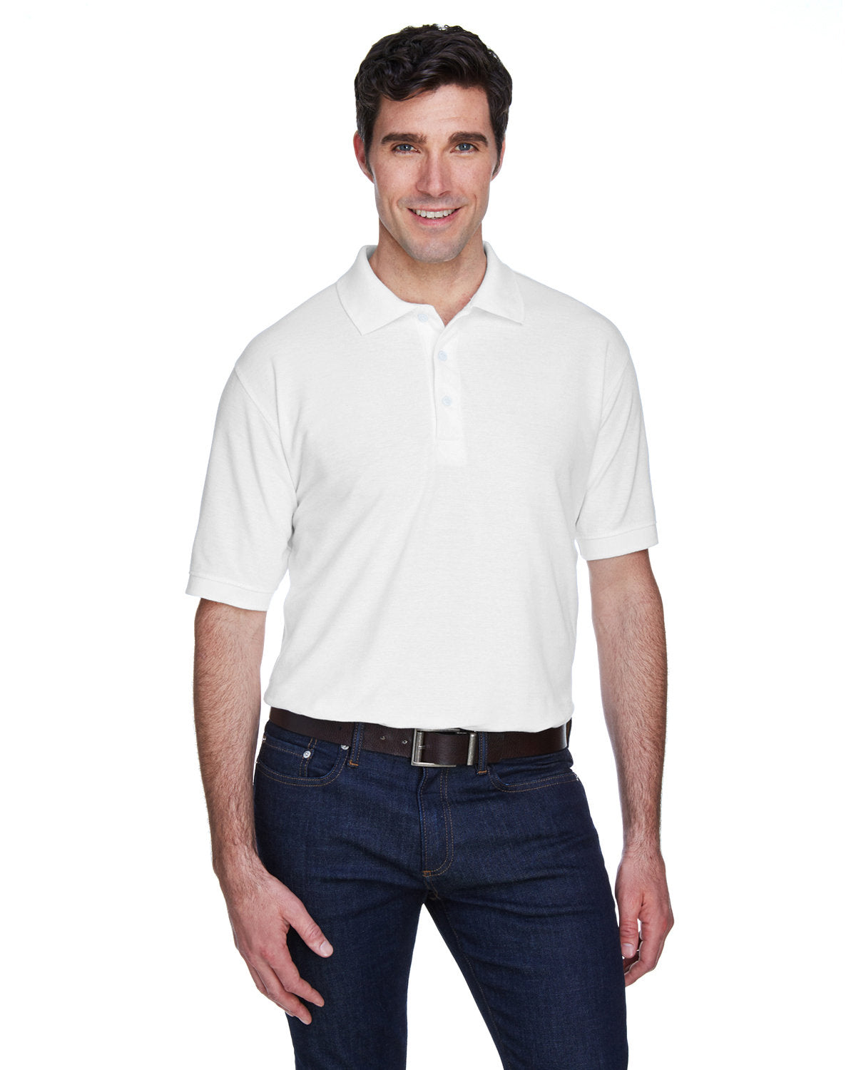 UltraClub Whisper Pique Polo Shirt-Men's Polos-UltraClub-White-S-Thread Logic