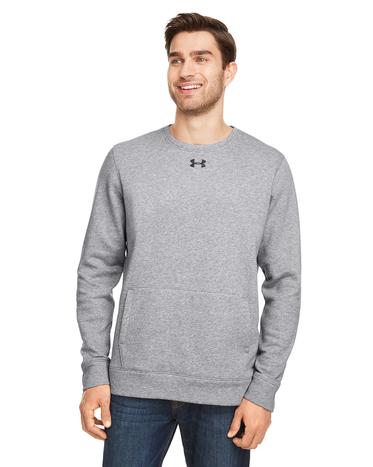 Under Armour Hustle Fleece Crewneck Sweatshirt-Men's Layering-Under Armour-True Graphite Heather/Black-S-Thread Logic