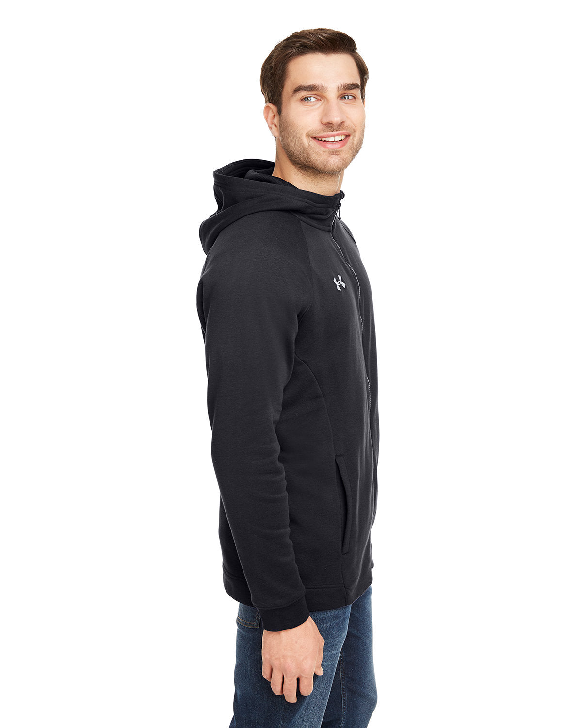 no-logo Under Armour Hustle Full-Zip Hooded Sweatshirt-Men's Layering-Under Armour-Thread Logic