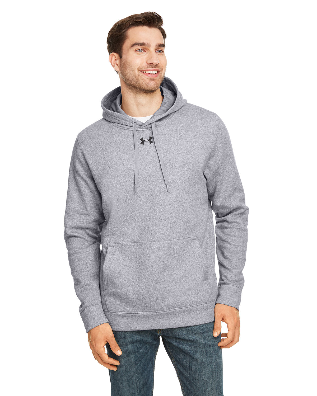 Under Armour Hustle Pullover Hooded Sweatshirt-Men's Layering-Under Armour-Carbon Heather/White-4XL-Thread Logic