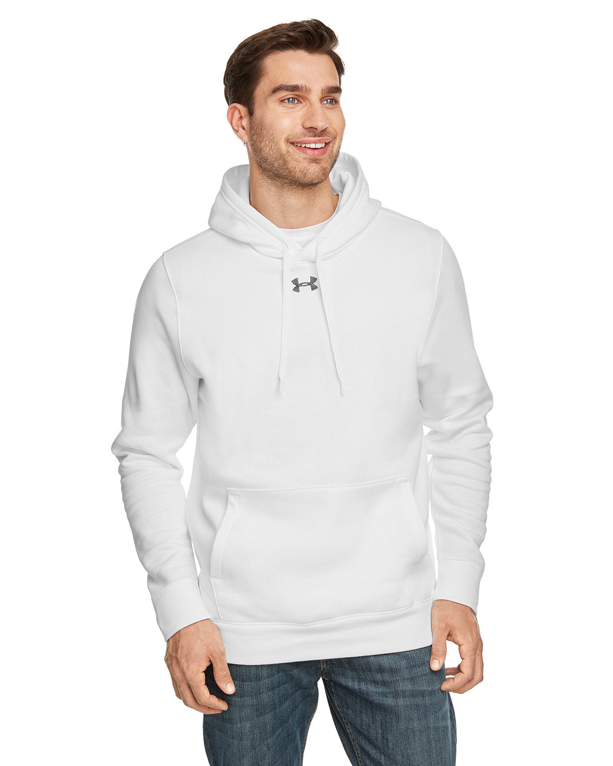 Under Armour Hustle Pullover Hooded Sweatshirt-Men's Layering-Under Armour-White/Graphite-S-Thread Logic
