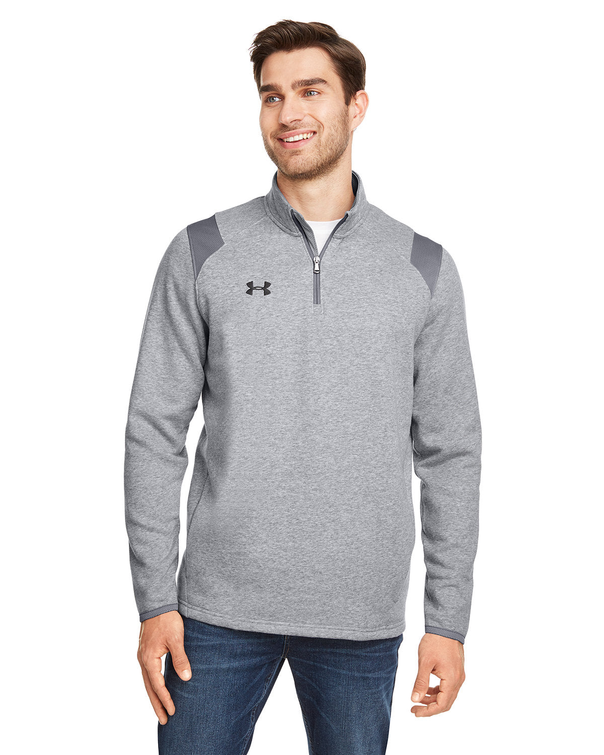 Under Armour Hustle Quarter-Zip Pullover Sweatshirt-Men's Layering-Under Armour-True Graphite Heather/Black-S-Thread Logic