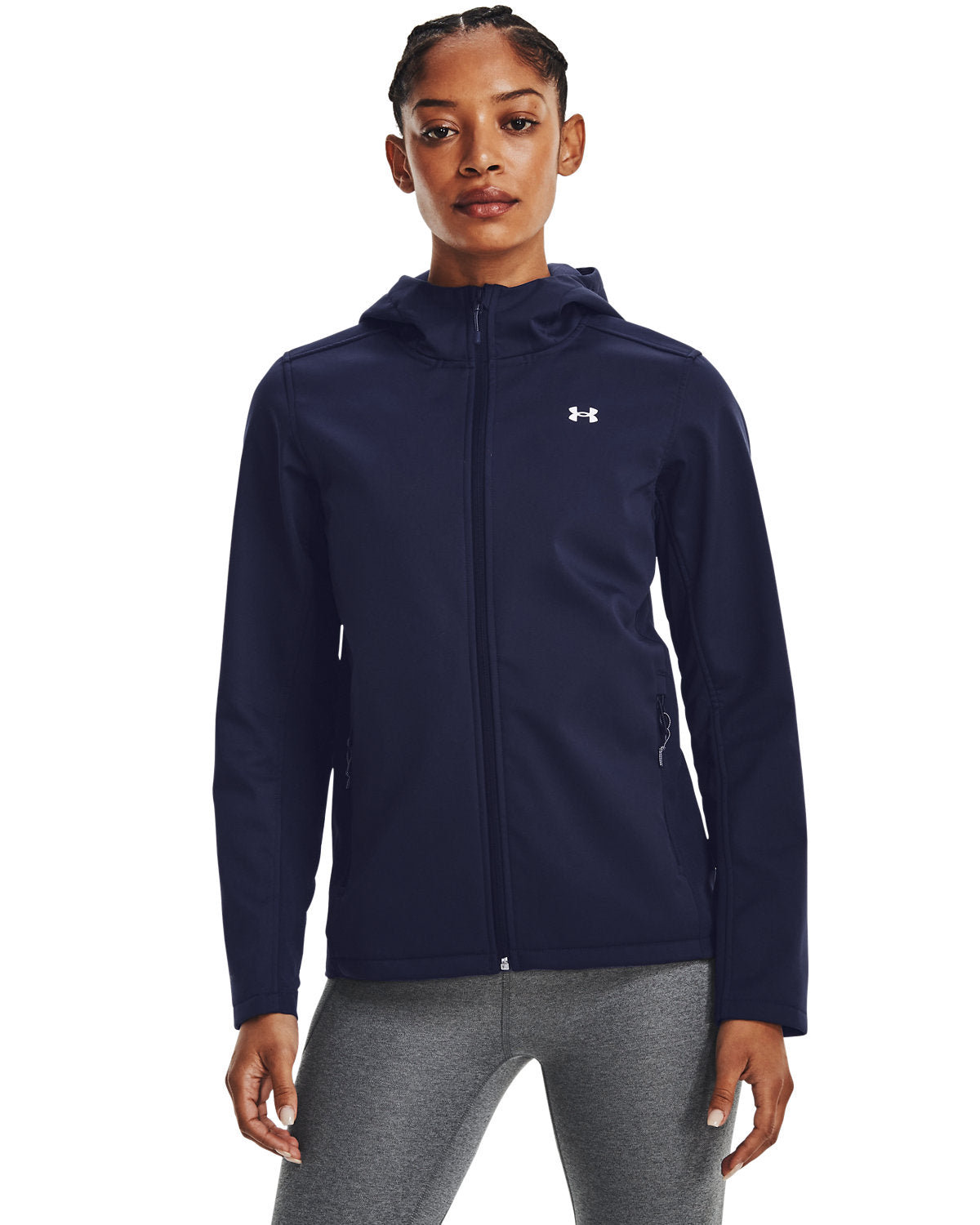 Under Armour Ladies ColdGear Infrared Shield 2.0 Hooded Jacket-Under Armour-Midnight Navy/White-XS-Thread Logic