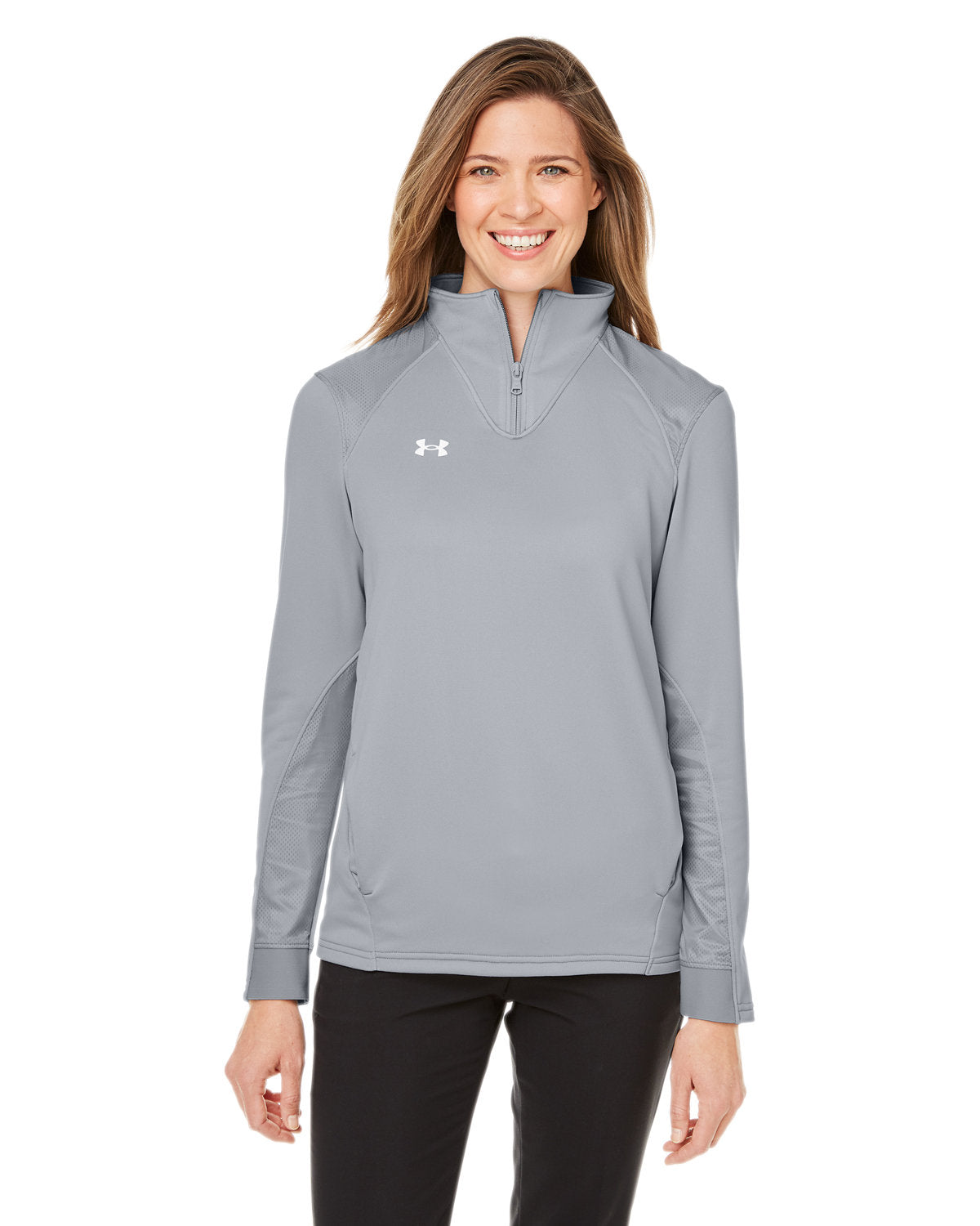 Under Armour Ladies Command Quarter-Zip-Knits and Layering-Under Armour-Grey/White-XS-Thread Logic