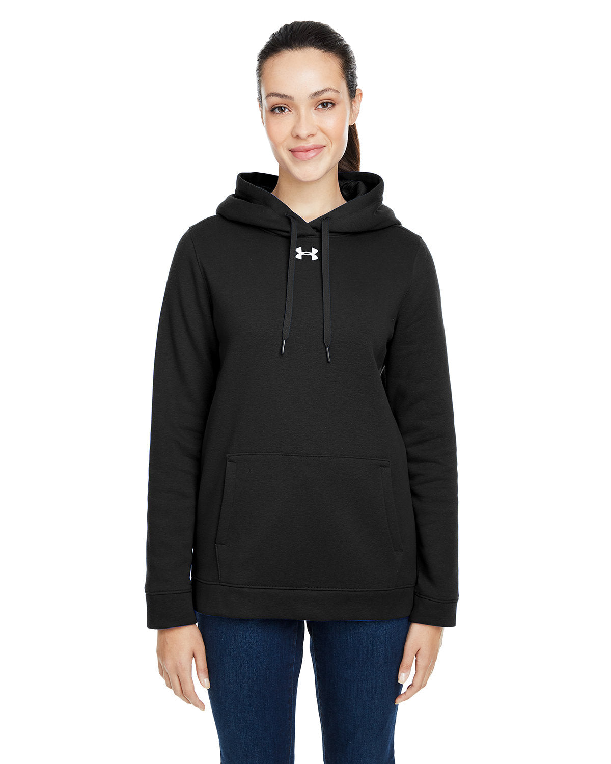 Under Armour Ladies Hustle Pullover Hooded Sweatshirt-Ladies Layering-Under Armour-Black/White-S-Thread Logic