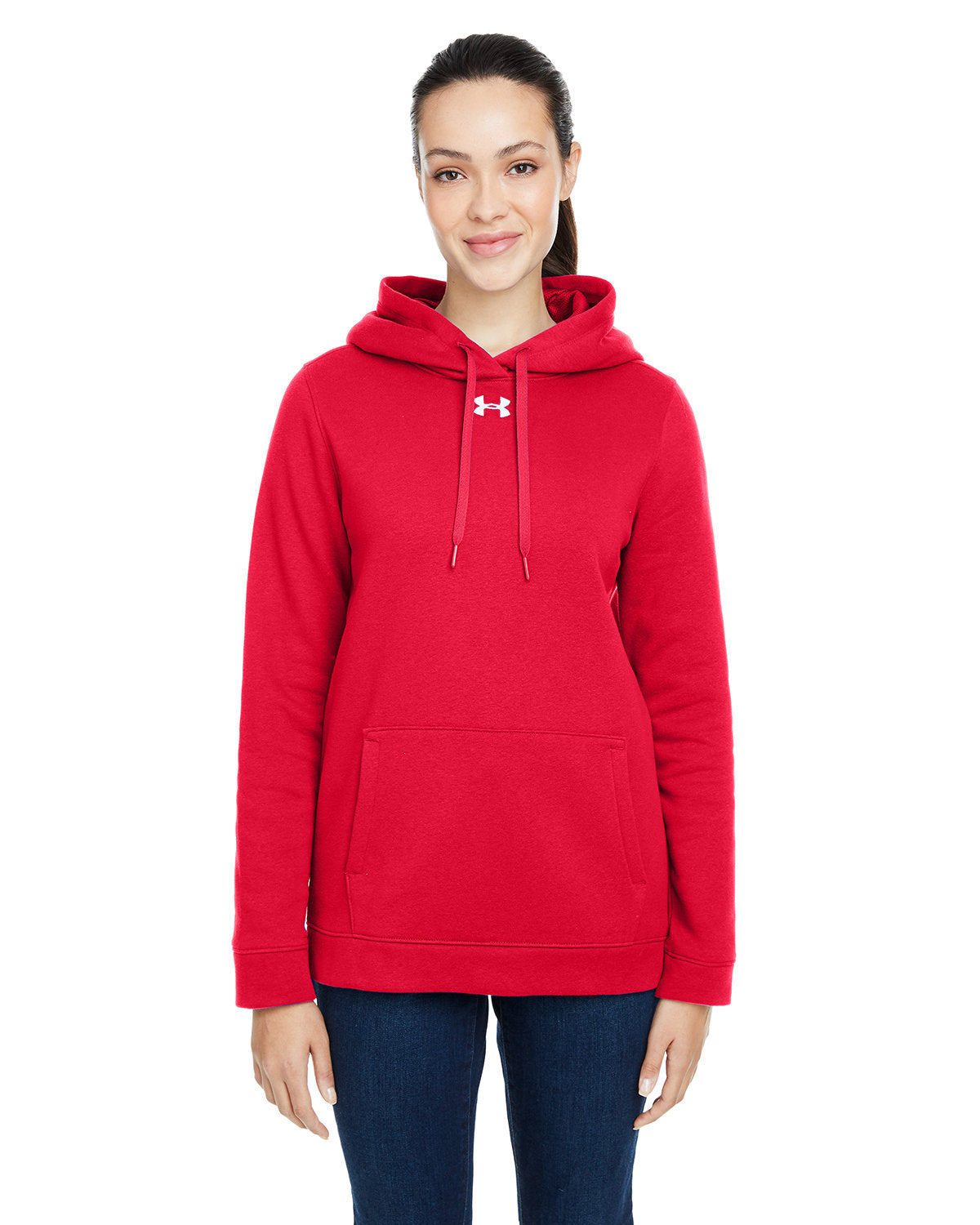Under Armour Ladies Hustle Pullover Hooded Sweatshirt-Ladies Layering-Under Armour-Red/White-S-Thread Logic