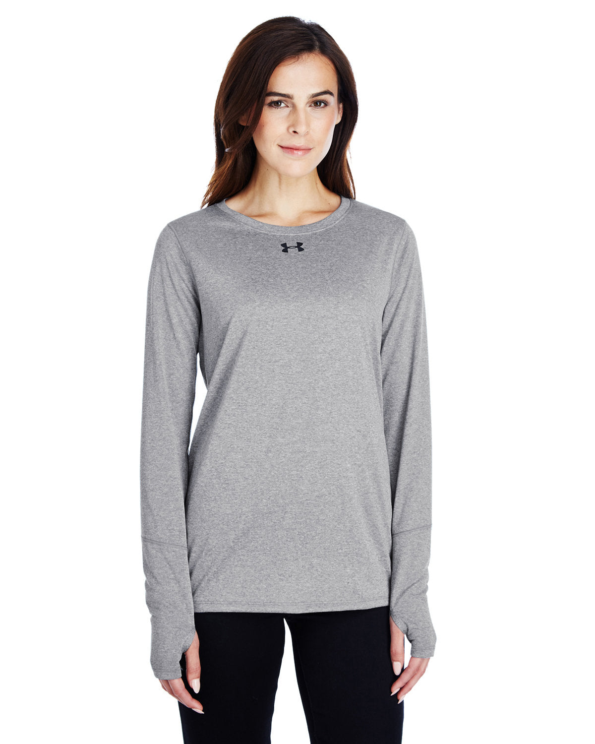 Under Armour Ladies Long-Sleeve Locker T-Shirt 2.0-Ladies T Shirts-Under Armour-True Grey Heather/Black-XS-Thread Logic